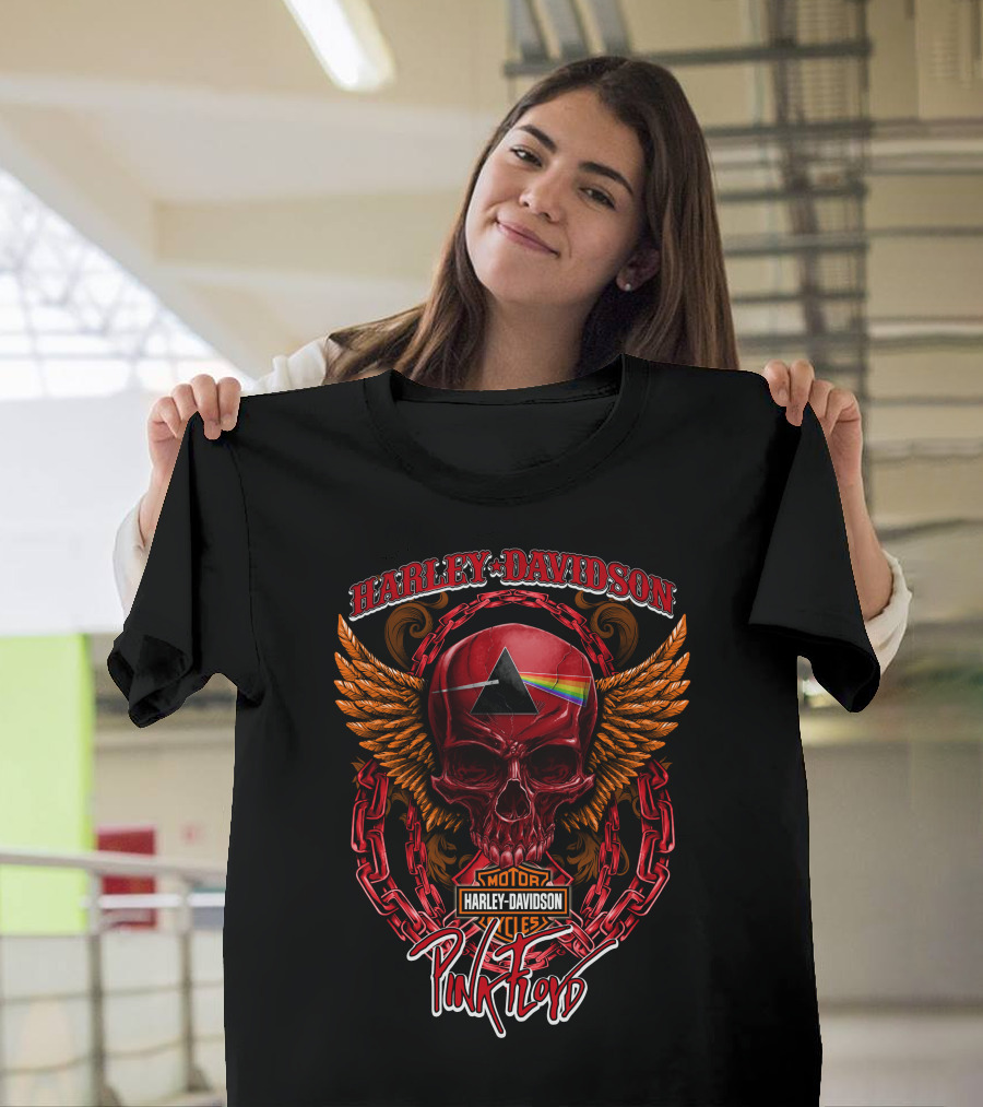 Harley Davidson Pink Floyd Skull With Wings And Prism T-Shirt