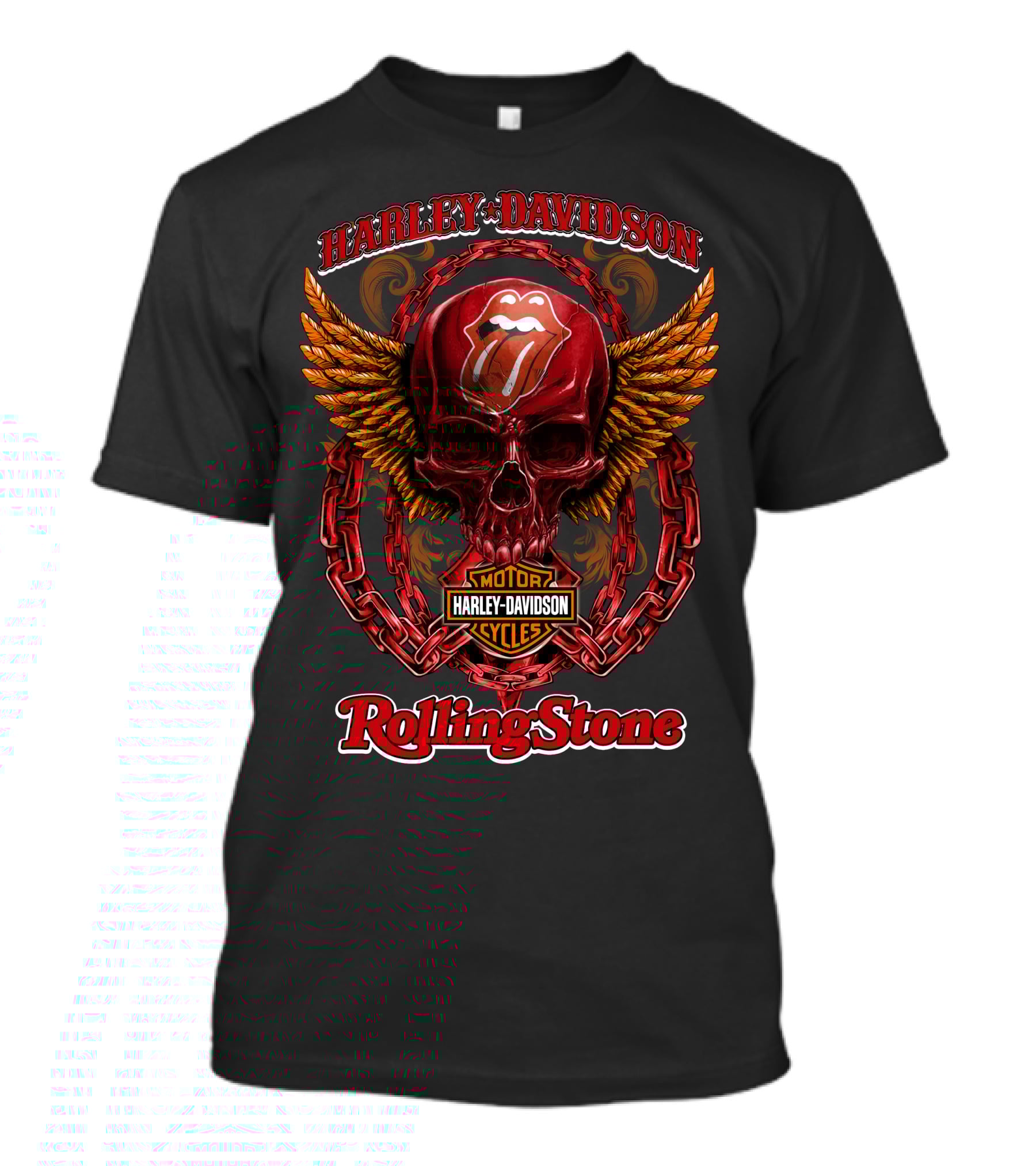 Harley Davidson Motor Cycles Rolling Stone Skull Logo Chains And Flames T-Shirt