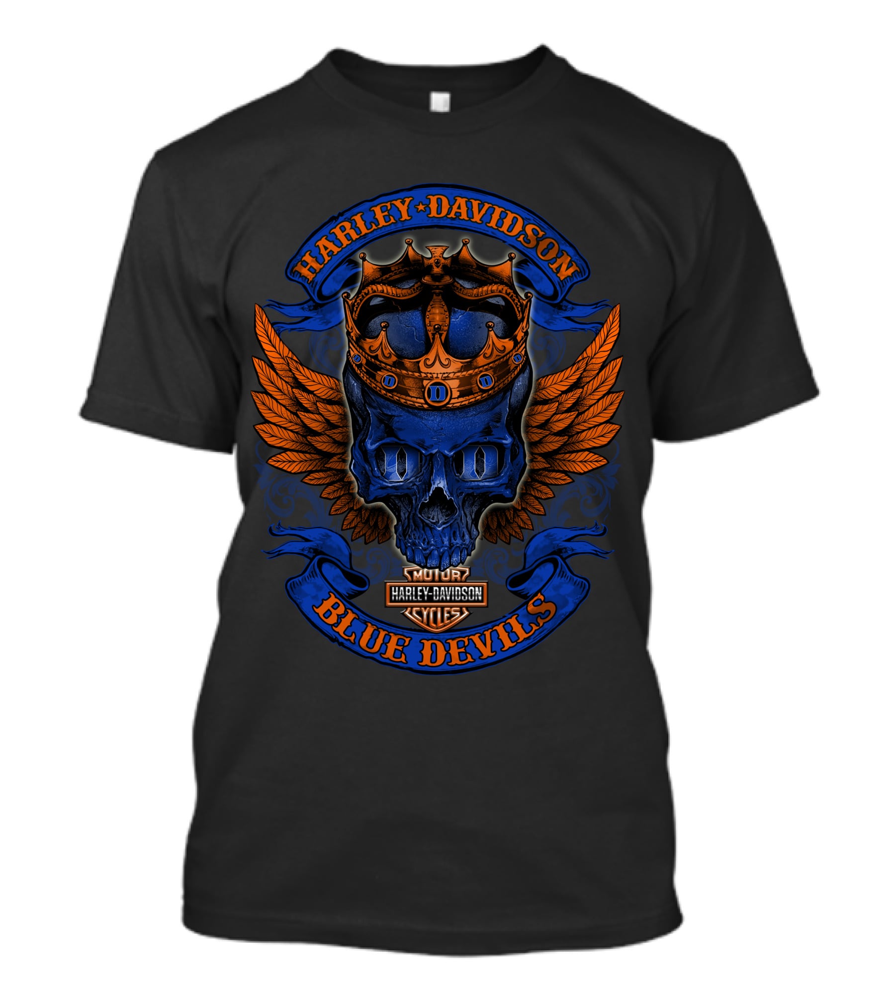 Harley Davidson Blue Devils Skull Crown Wings Motor Cycles T-Shirt