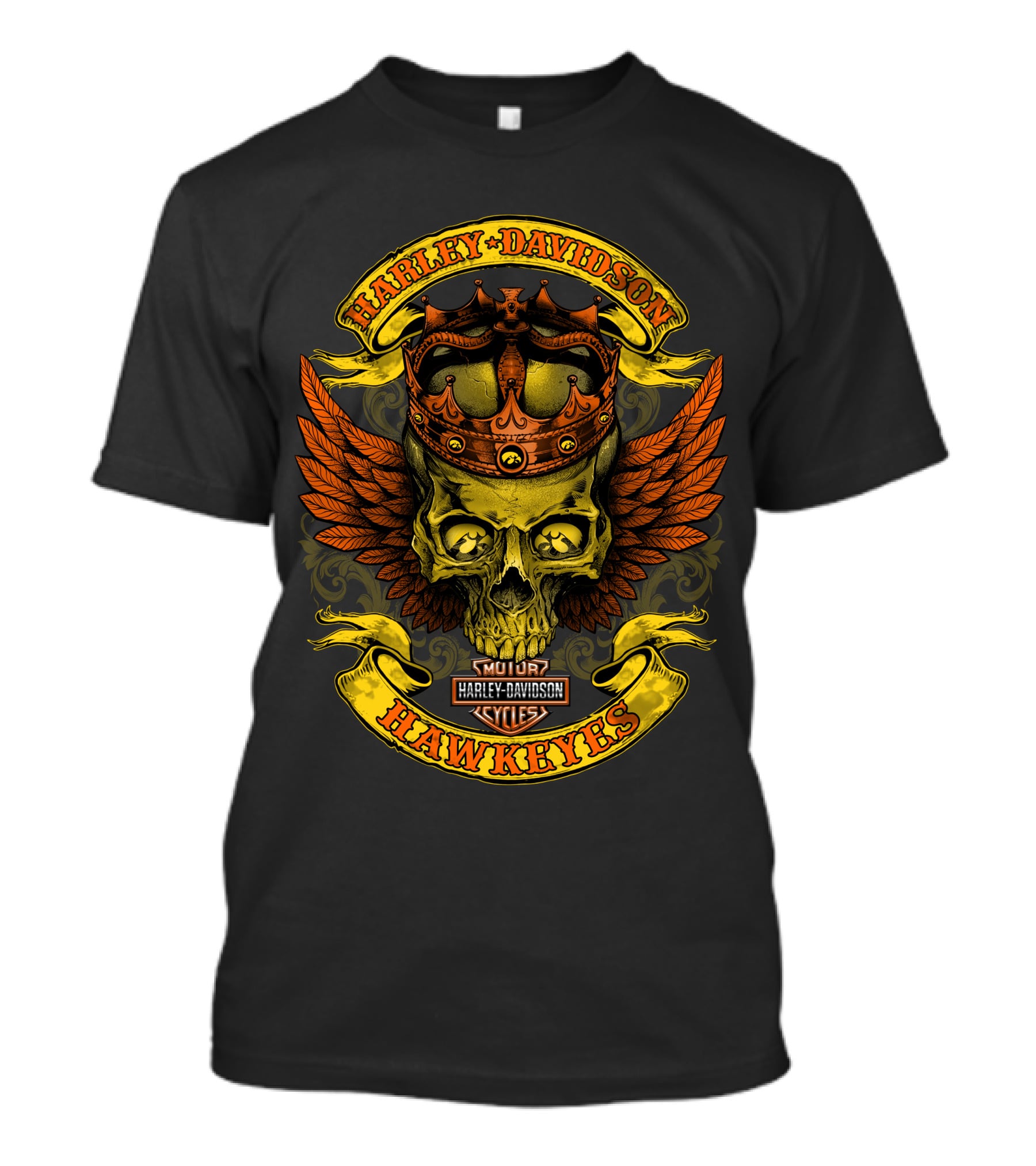 Harley Davidson Hawkeyes Skull Crown Wings T-Shirt