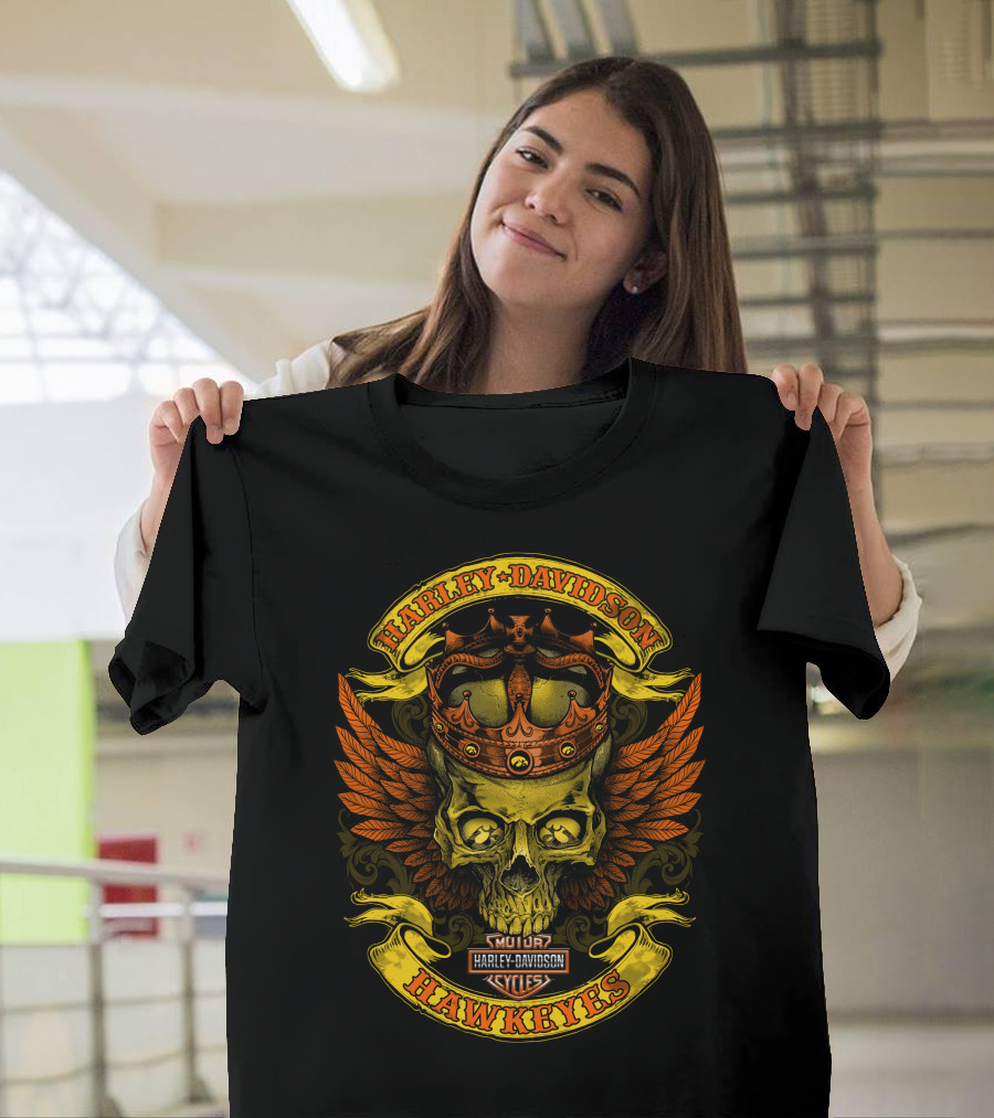 Harley Davidson Hawkeyes Skull Crown Wings T-Shirt
