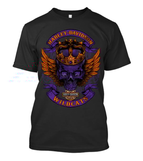 Harley Davidson Wildcats Skull With Crown And Wings T-Shirt