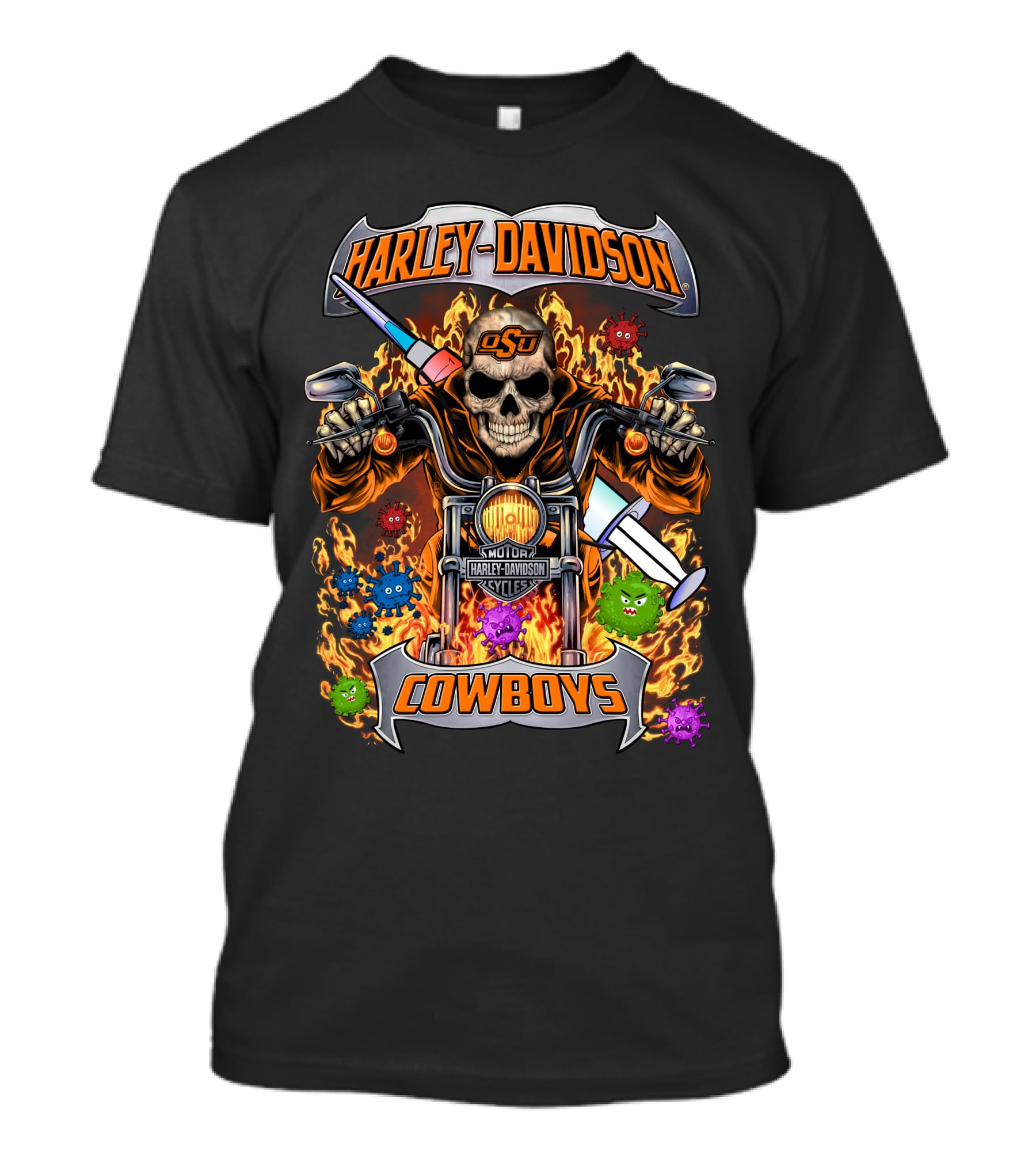 Harley Davidson Motorcycles Osu Cowboys Skull Flame T-Shirt