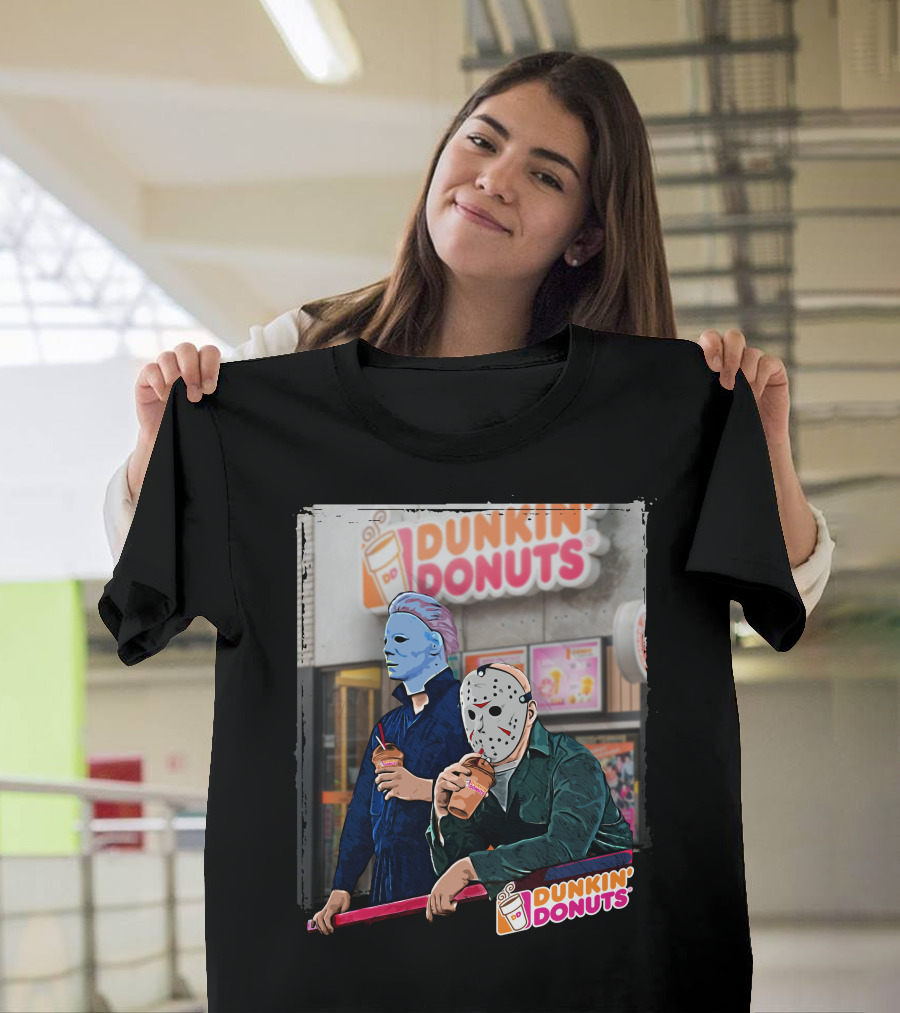 Dunkin Donuts Jason and Michael Halloween Mask Characters T-Shirt