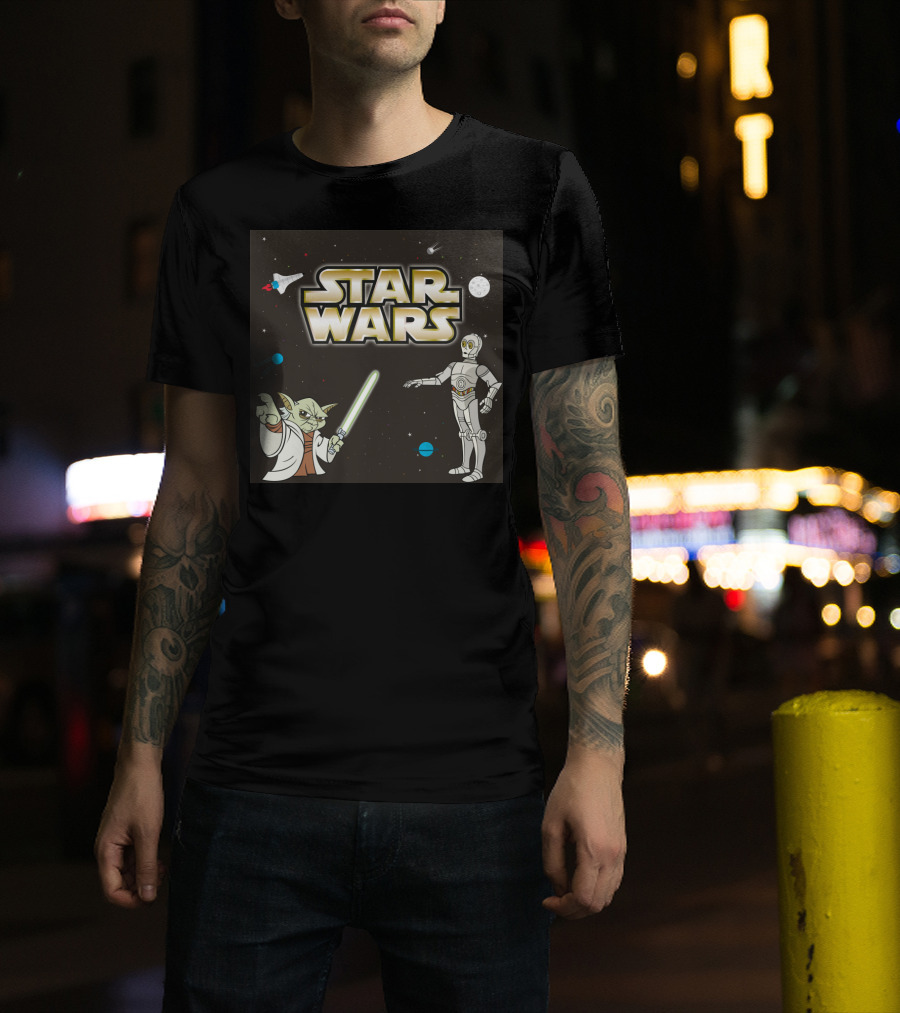 Star Wars Yoda And C-3PO Space Adventure Scene T-Shirt