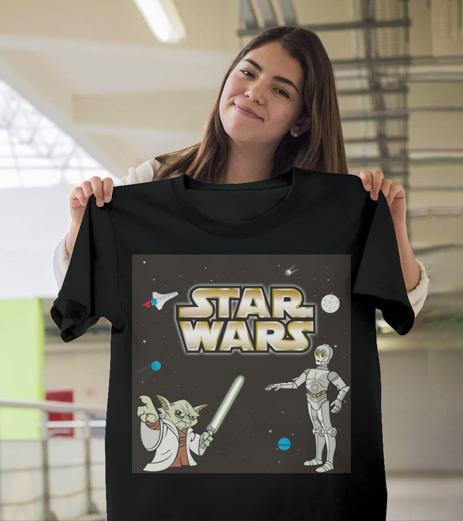 Star Wars Yoda And C-3PO Space Adventure Scene T-Shirt