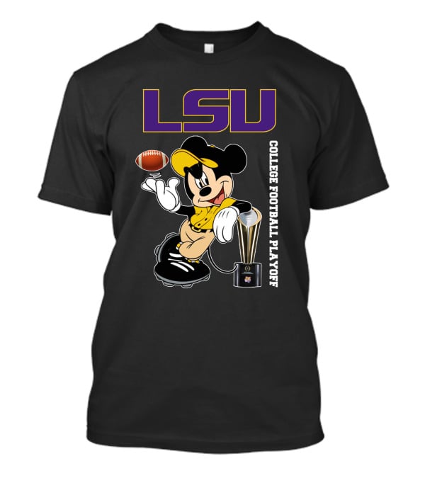 LSU College Football Playoff Mickey Holding Football And Trophy T-Shirt