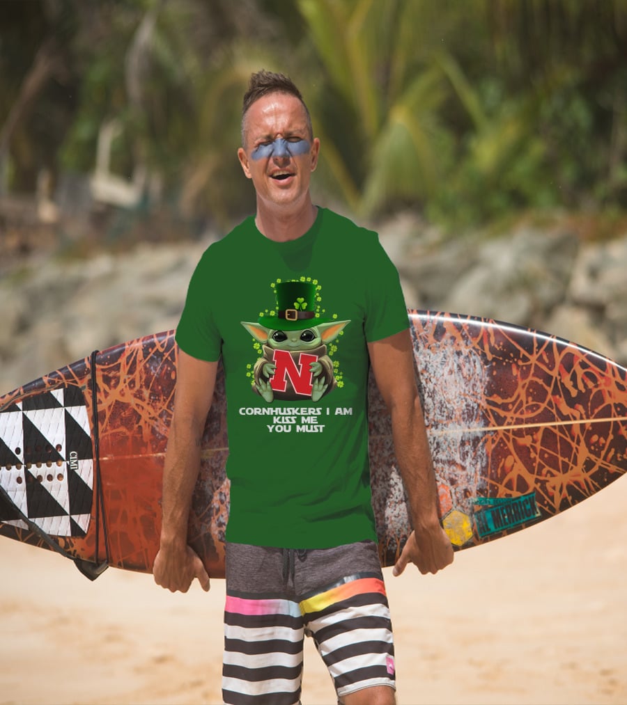 Cornhuskers I Am Kiss Me You Must Baby Yoda St. Patrick's Day T-Shirt