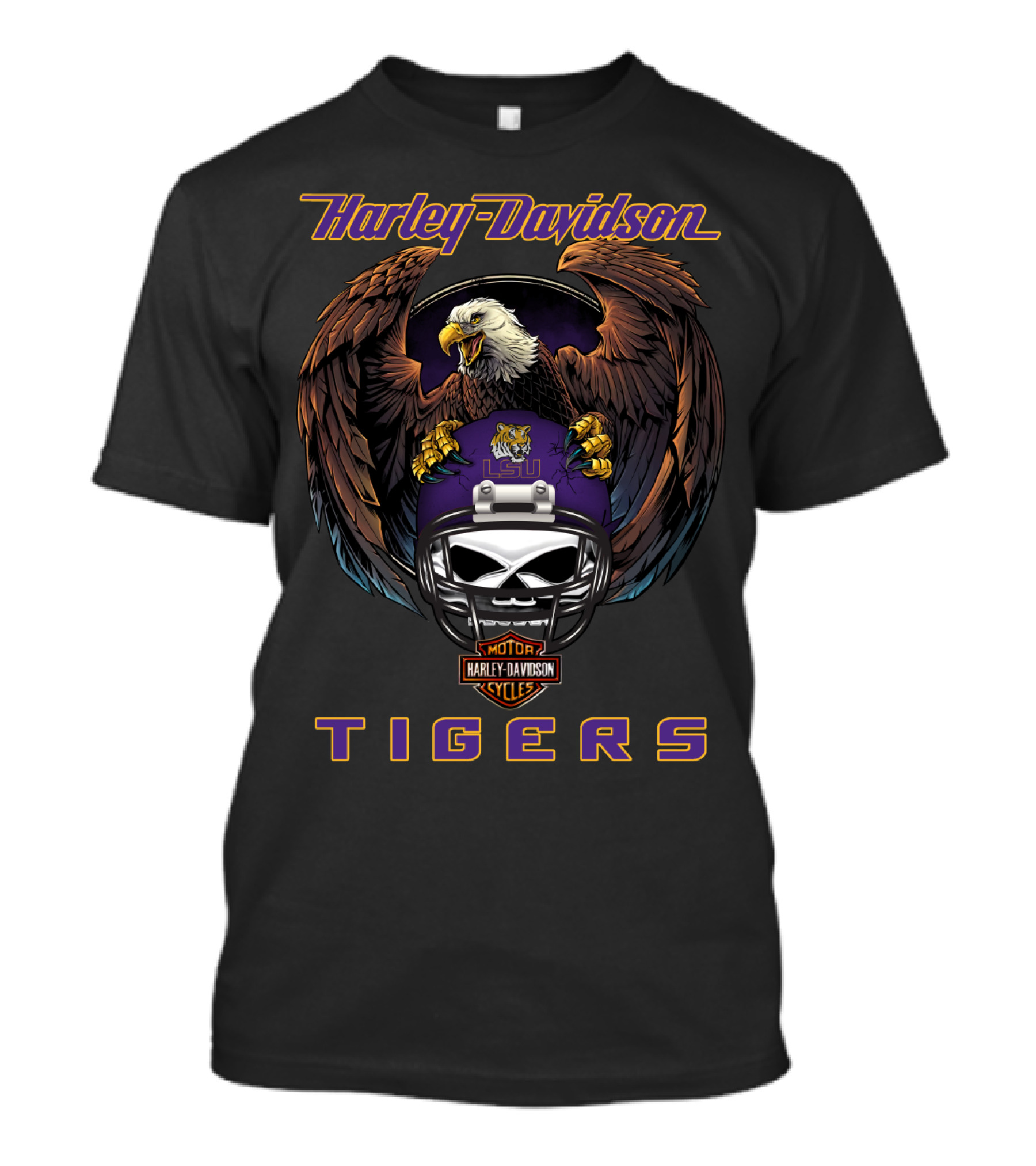 Harley Davidson Lsu Tigers Ncaa Football Eagle Helmet T-Shirt