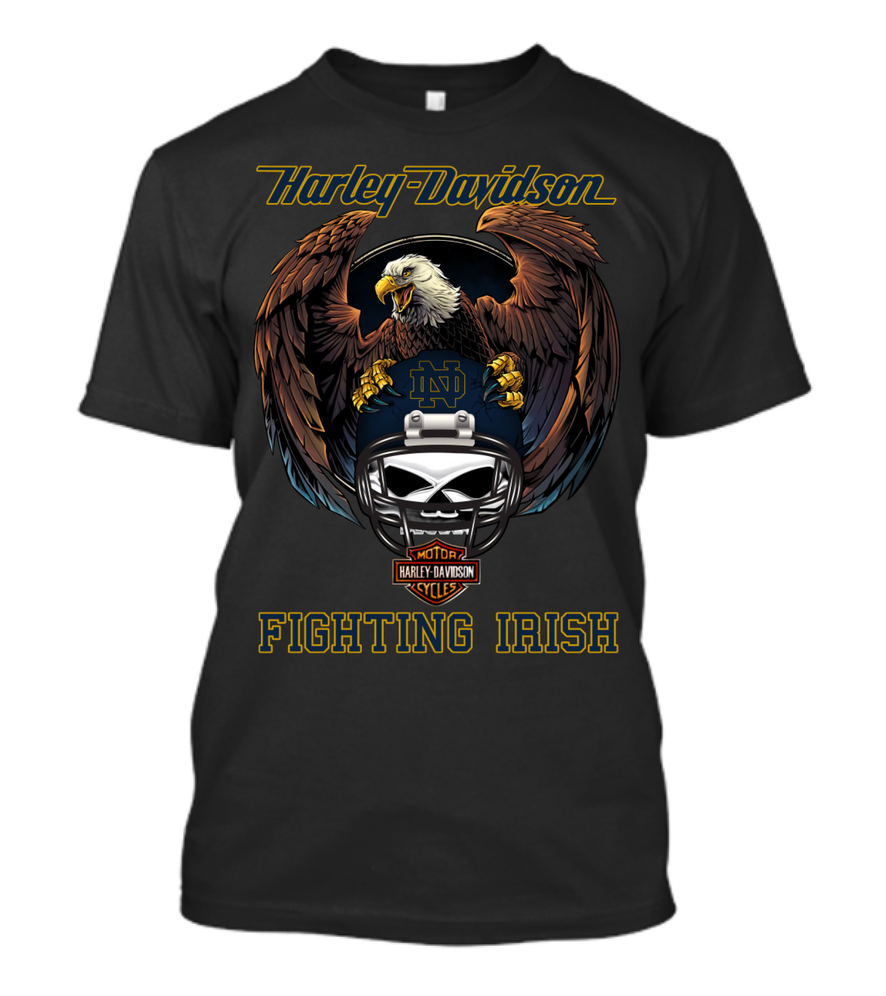 Harley Davidson Fighting Irish Ncaa Nd Motorcycle Cycles Eagle Helmet T-Shirt