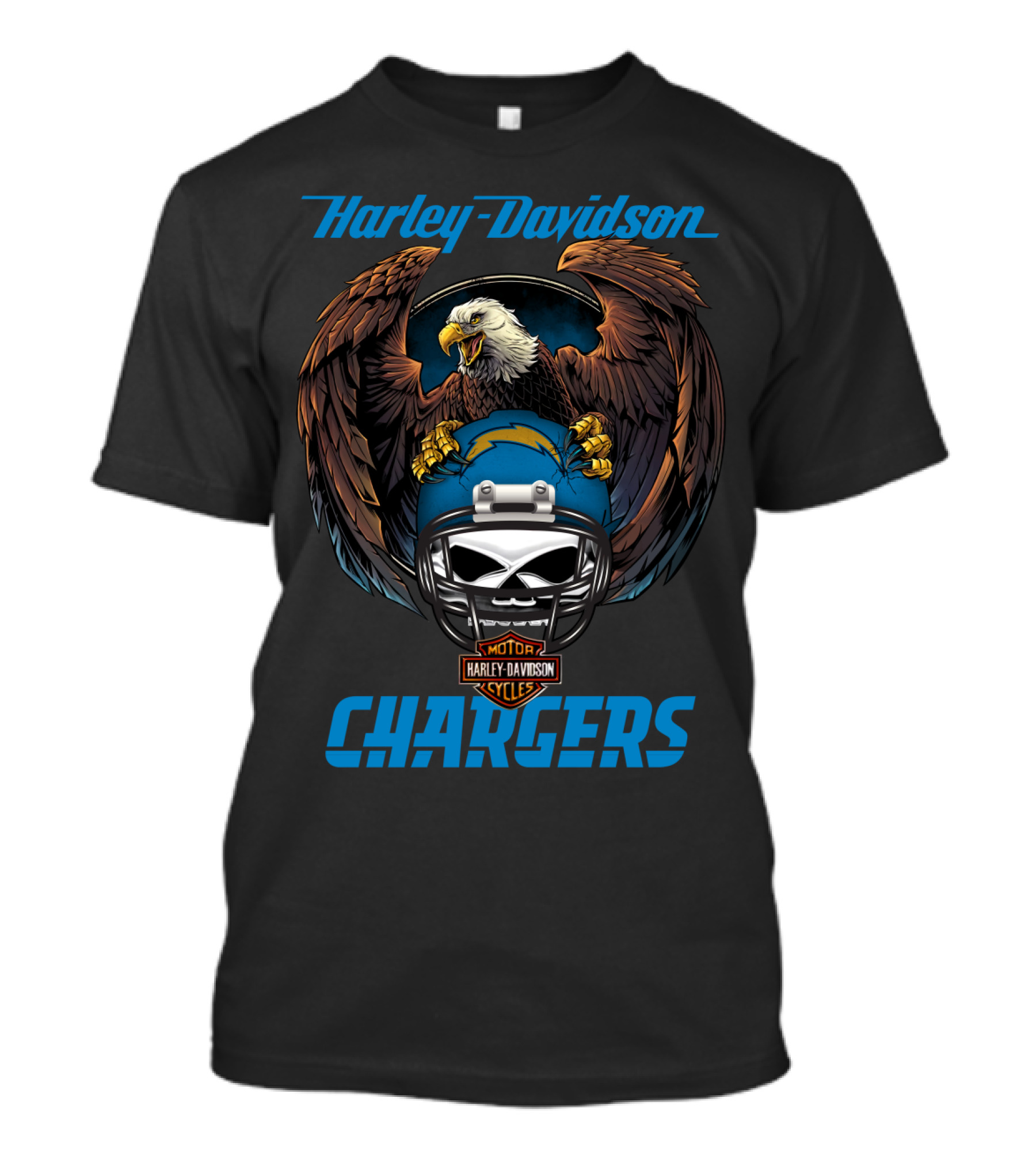 Harley Davidson Motorcycles Chargers Nfl Lac Eagle Helmet T-Shirt