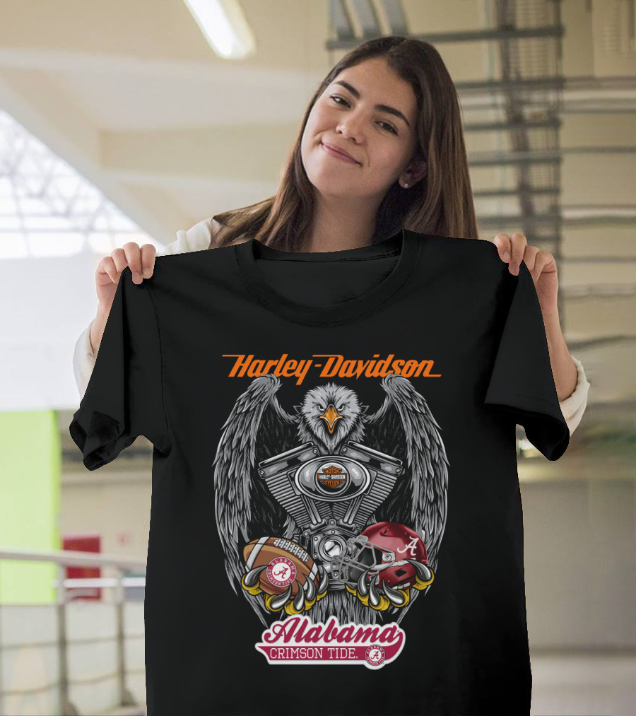 Harley Davidson Alabama Crimson Tide Ncaa Football Helmet And Eagle T-Shirt