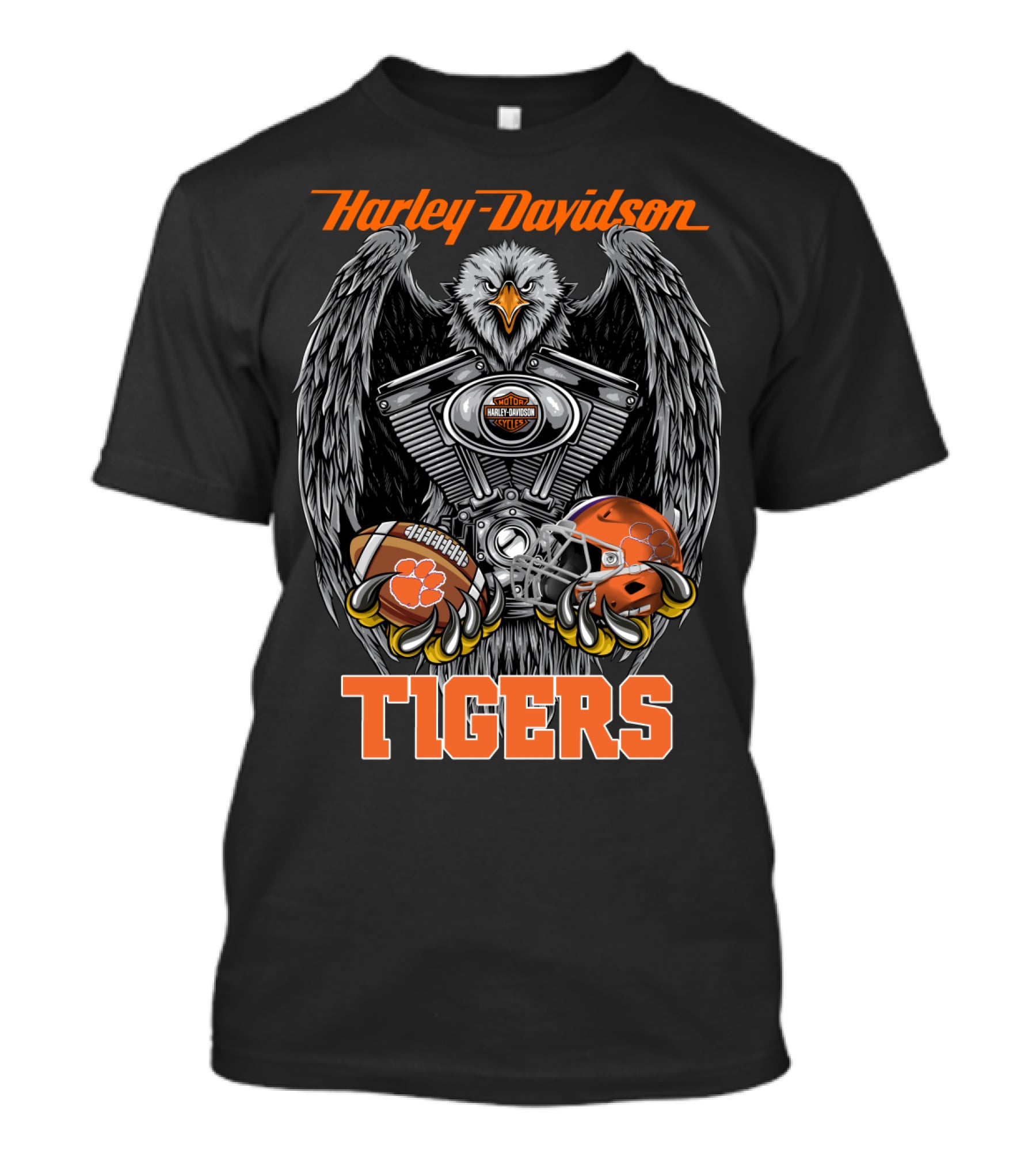 Harley Davidson Tigers Football Motorcycle Engine T-Shirt