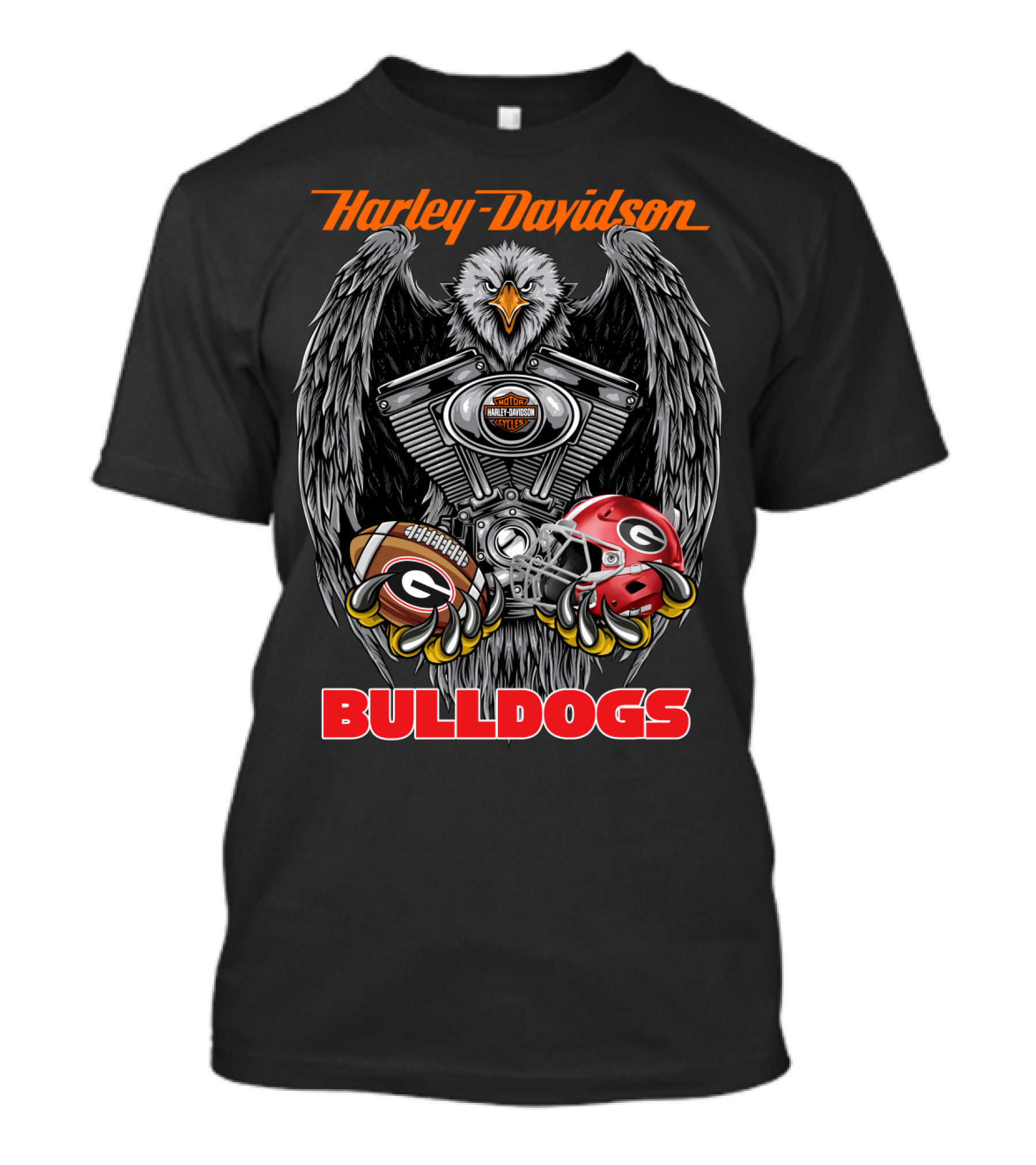 Harley Davidson Bulldogs Ncaa 46 Georgia Bulldogs Football Helmet And Engine Eagle T-Shirt