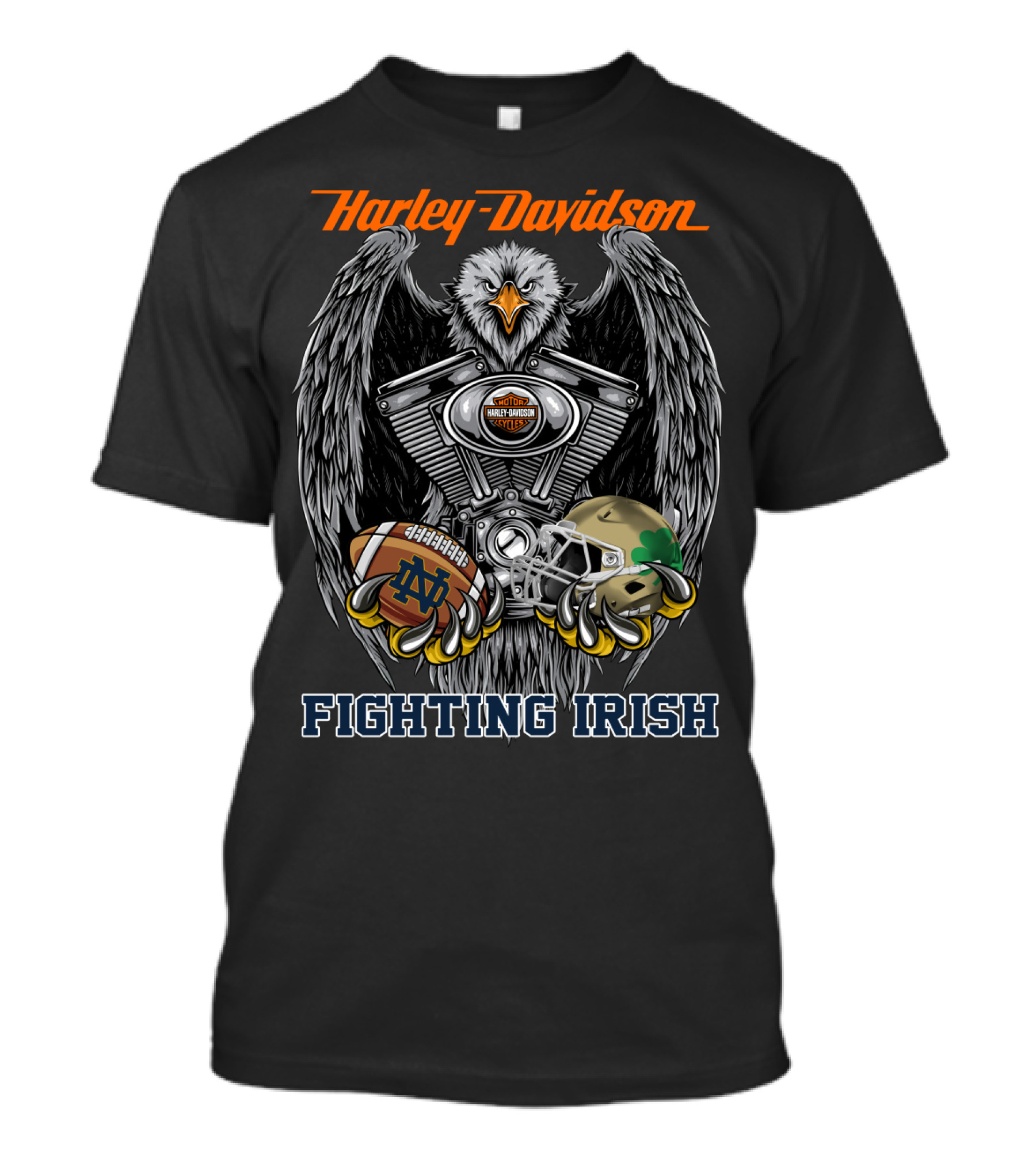 Harley Davidson Fighting Irish Notre Dame Football Eagle Engine T-Shirt
