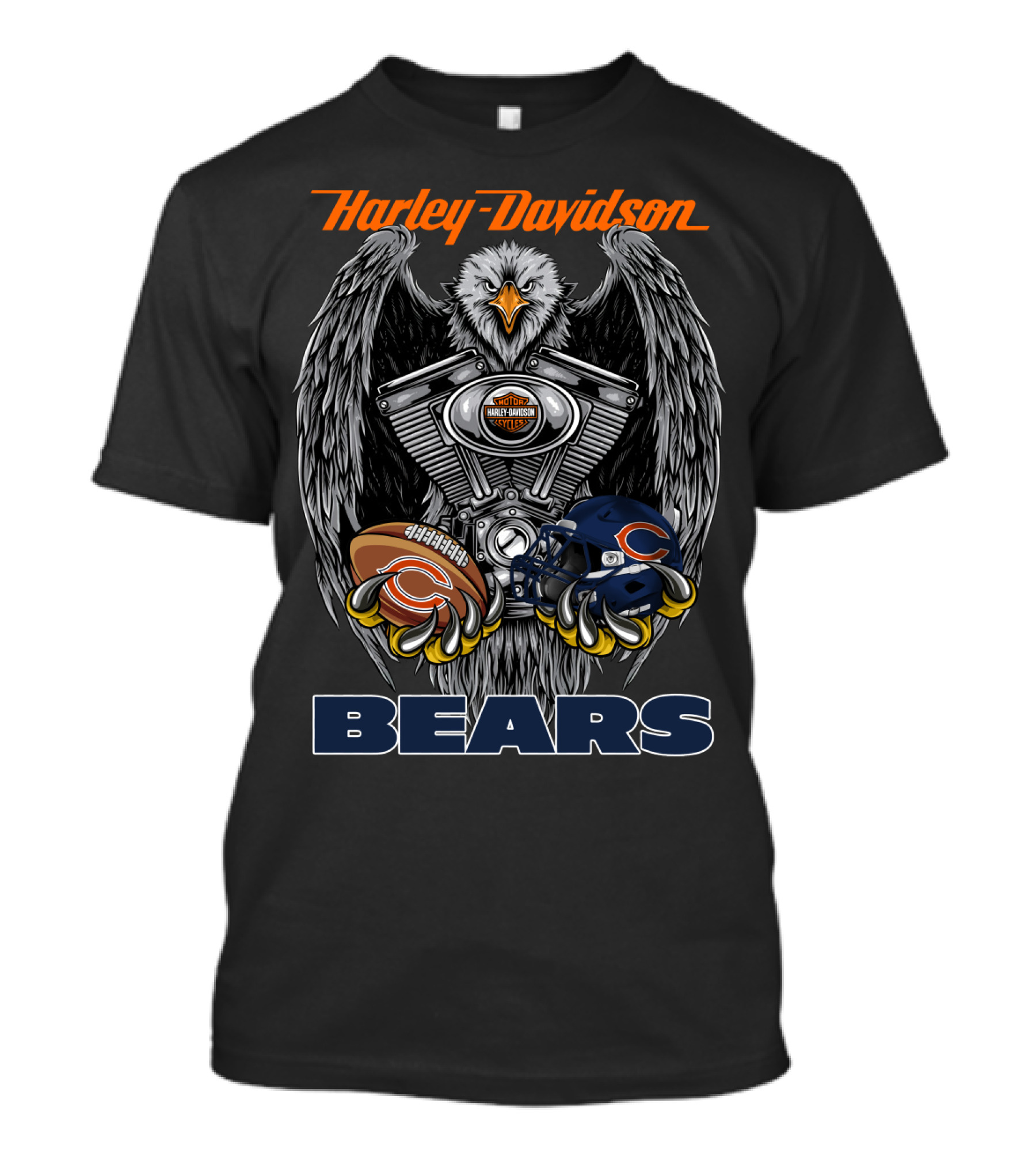 Harley Davidson Bears Football Helmet And Eagle Engine T-Shirt