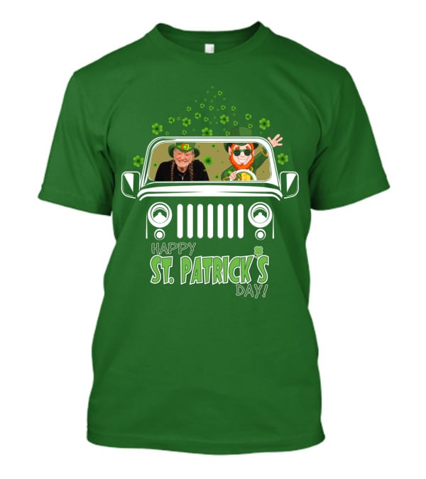 Happy St. Patrick's Day Willie Nelson 51 Jeep With Leprechaun And Clover Themes T-Shirt
