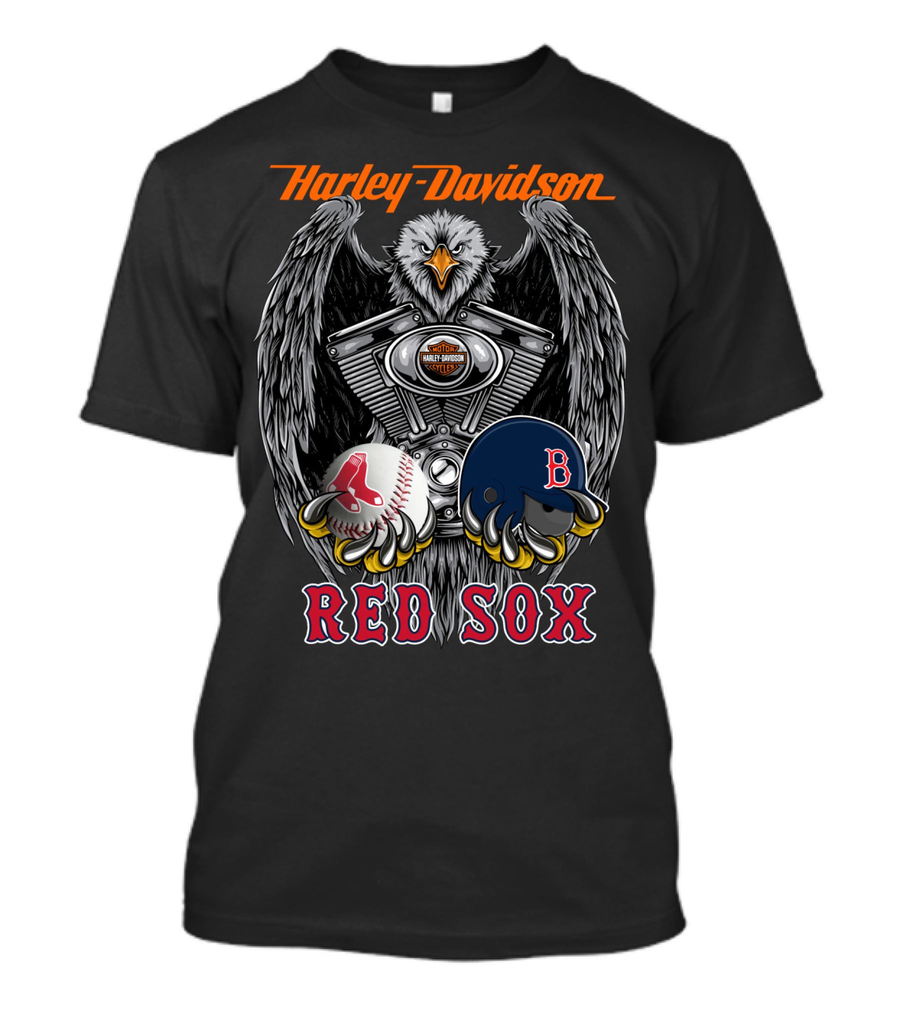 Harley Davidson Red Sox Baseball Eagle Engine T-Shirt