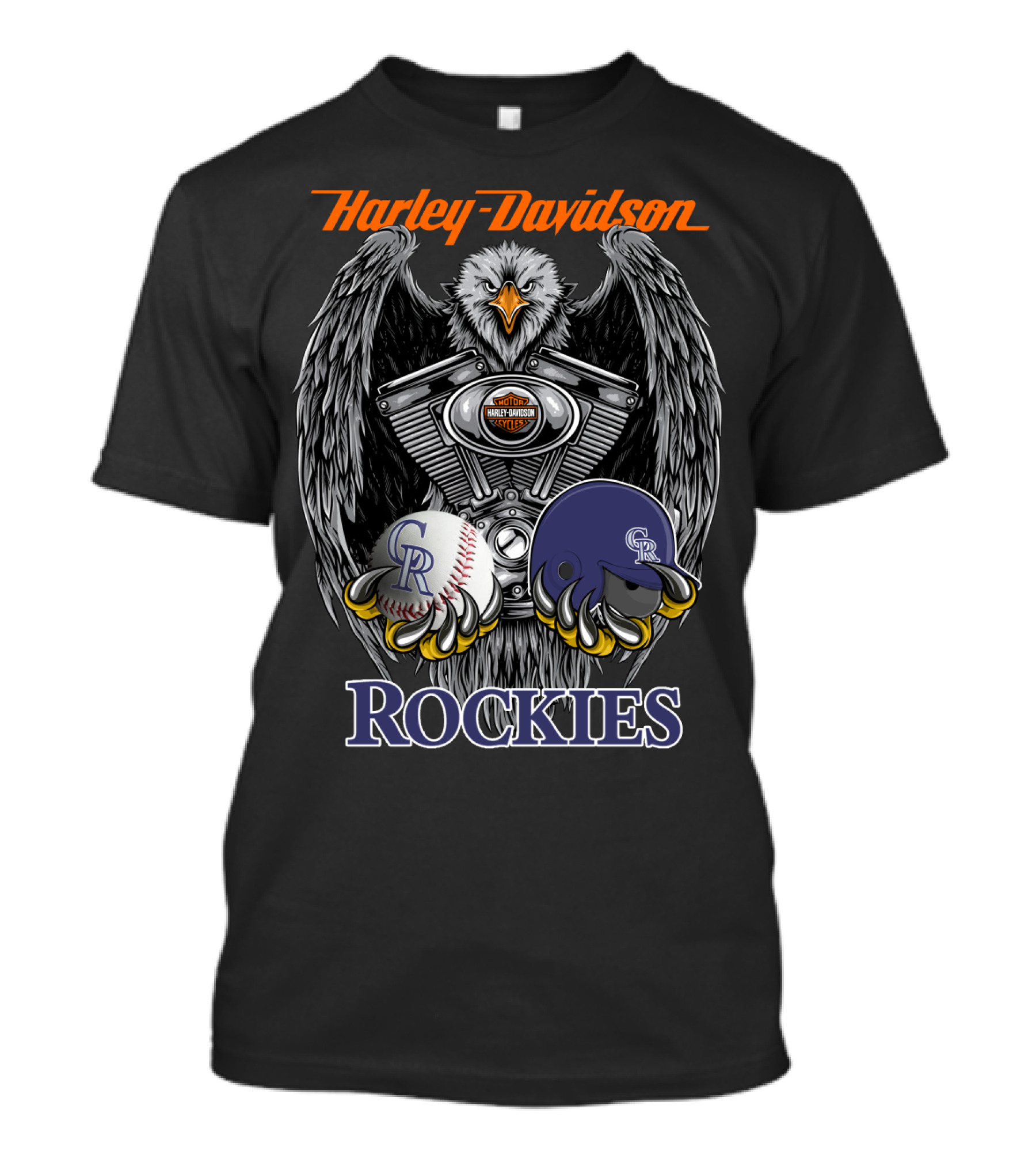 Harley Davidson Rockies Cr Logo Eagle Baseball Helmet T-Shirt