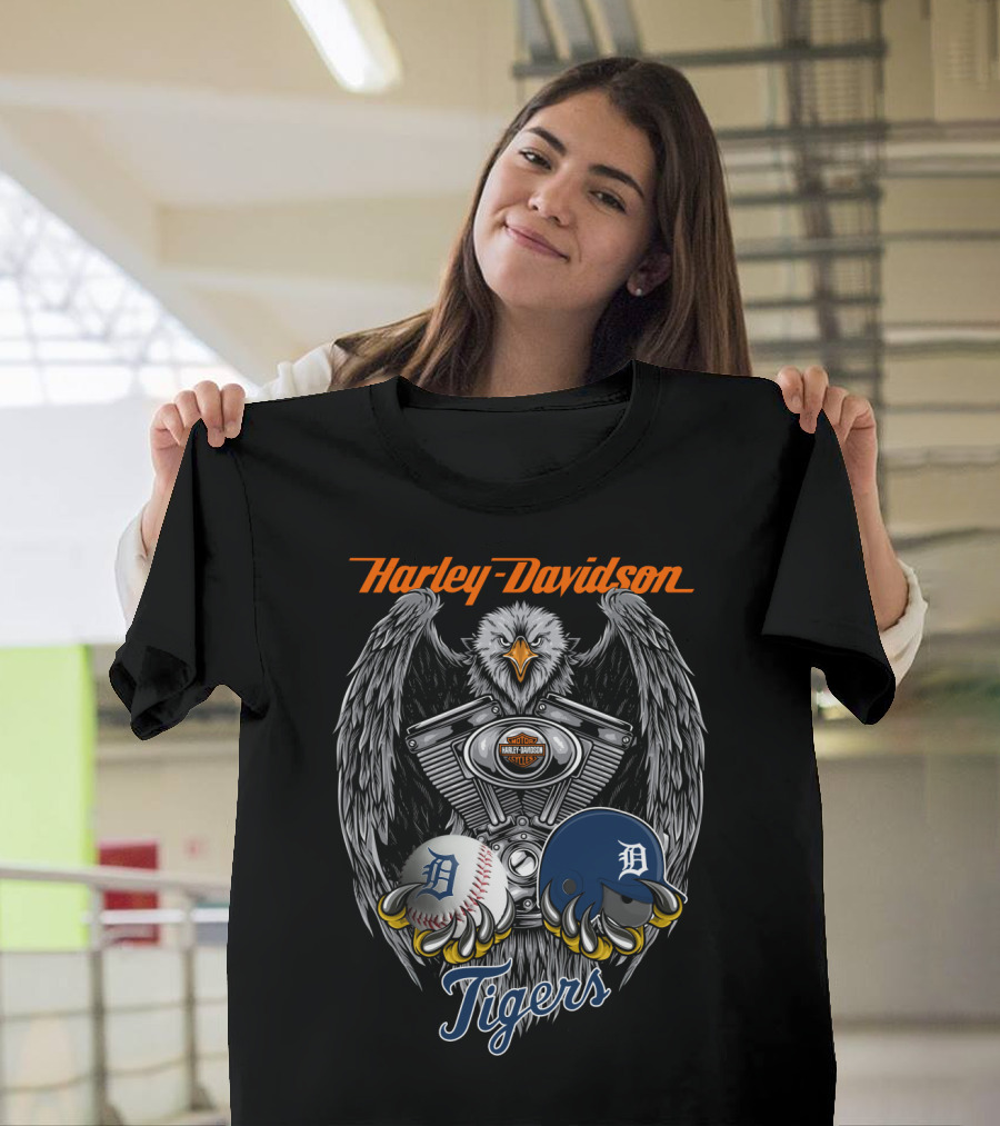 Harley Davidson Tigers Baseball Detroit Eagle Engine T-Shirt