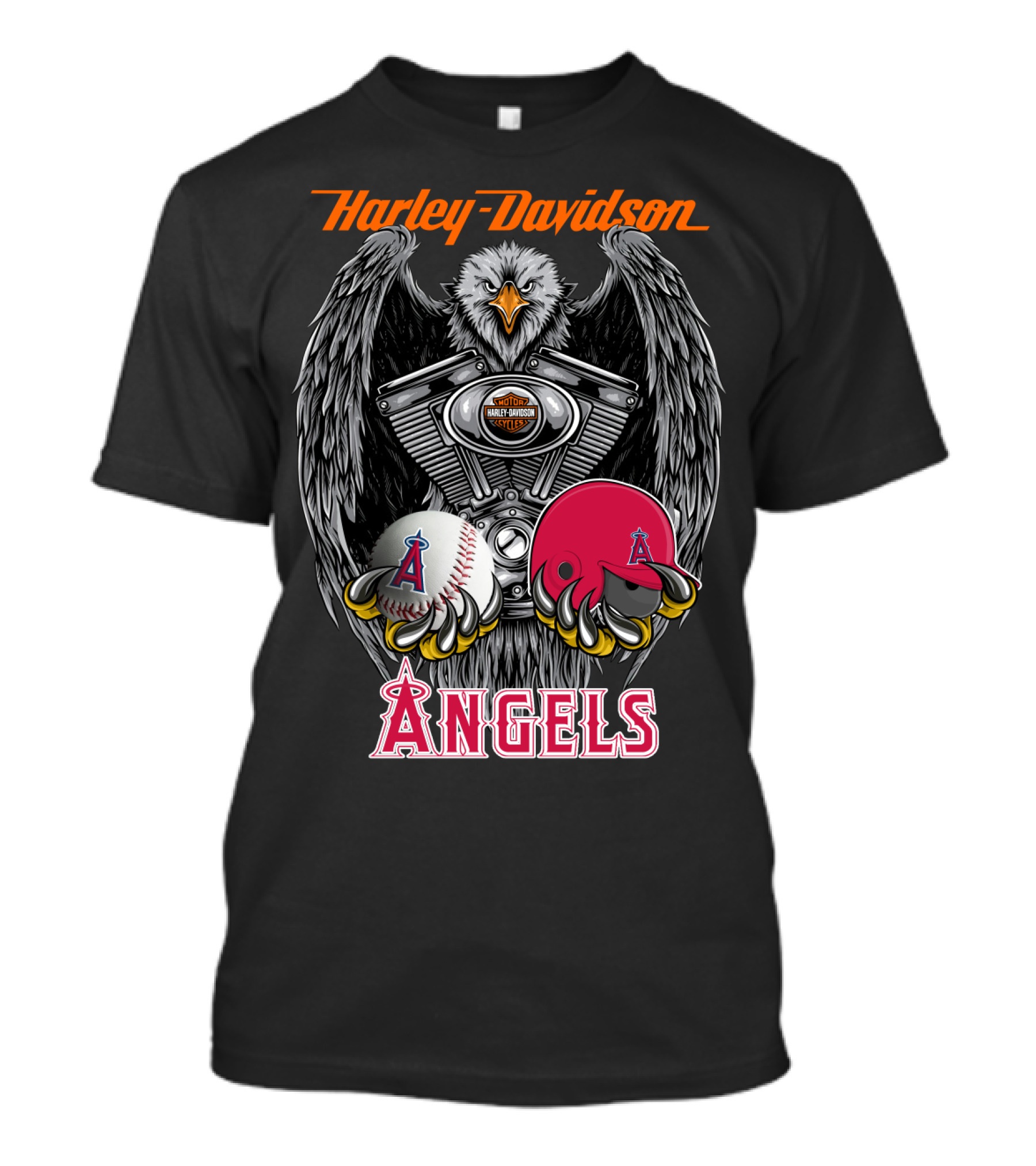 Harley Davidson Mlb Angels Eagle V-Twin Baseball Helmet T-Shirt