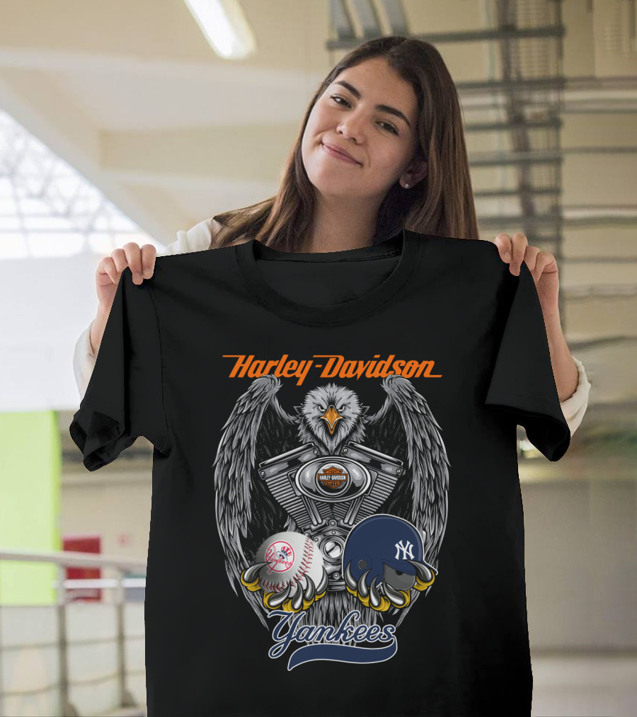 Harley Davidson Yankees Eagle Mlb Nyy Baseball Helmet And Ball T-Shirt