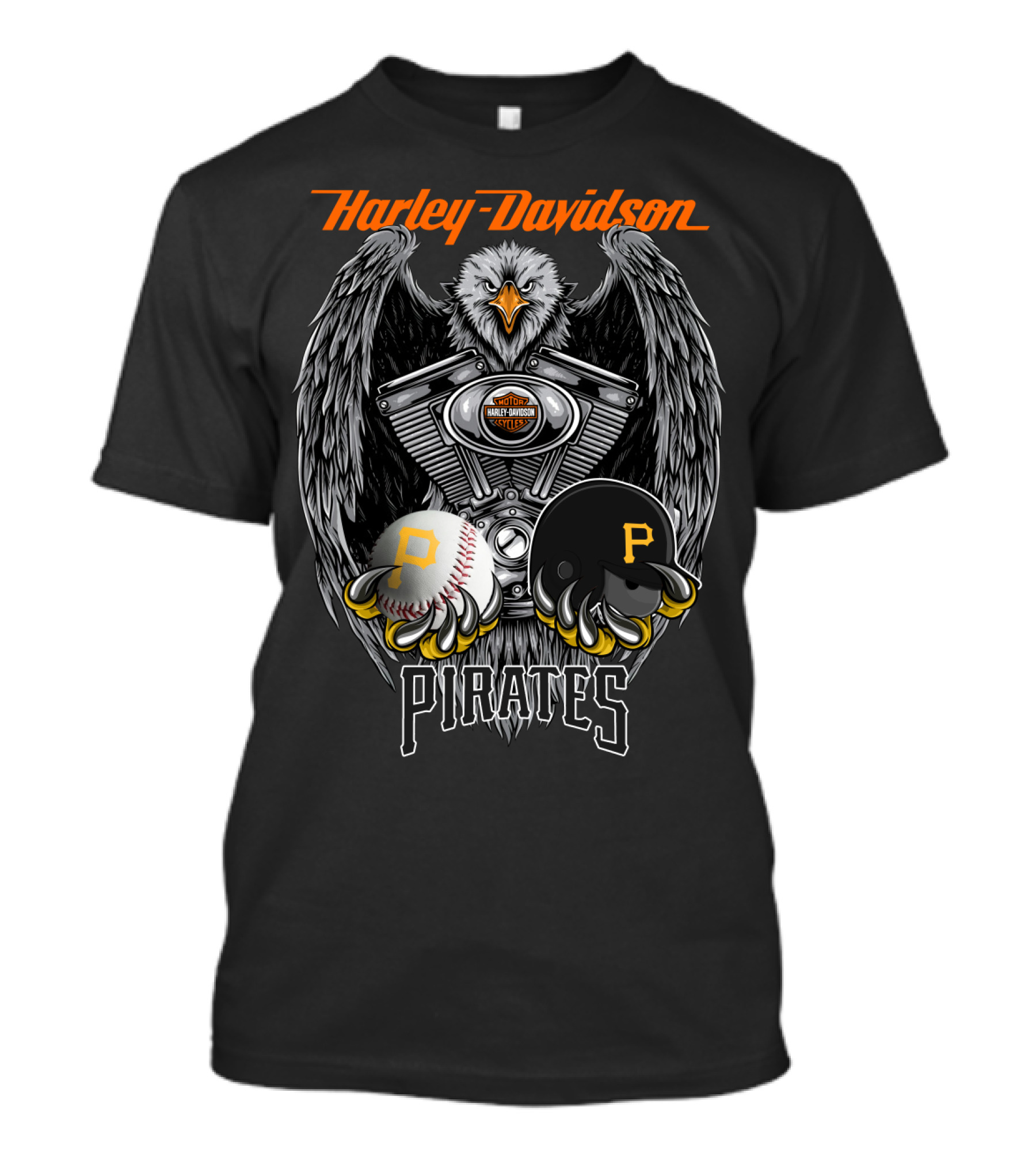 Harley Davidson Pirates Engine Eagle Pittsburgh Baseball Helmet T-Shirt