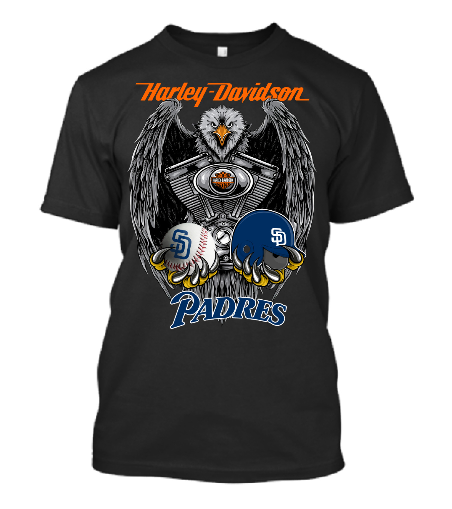 Harley Davidson Padres Eagle Mlb Baseball Helmet And Ball T-Shirt