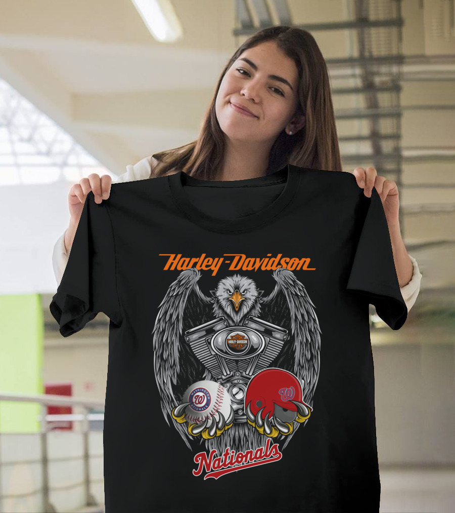 Harley Davidson Washington Nationals Mlb Eagle And Motor T-Shirt