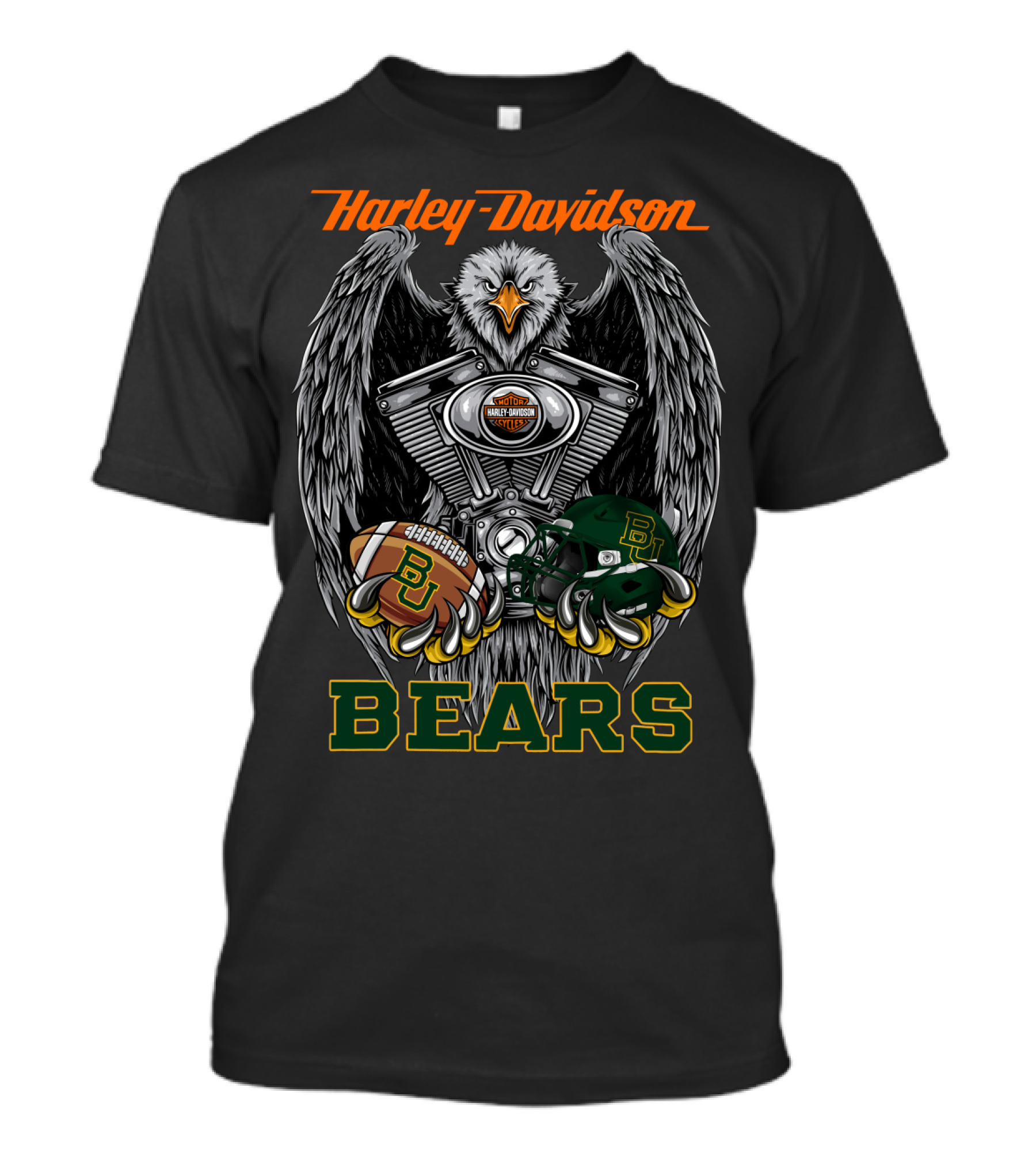 Harley Davidson Bears With Baylor Football And Eagle Engine T-Shirt