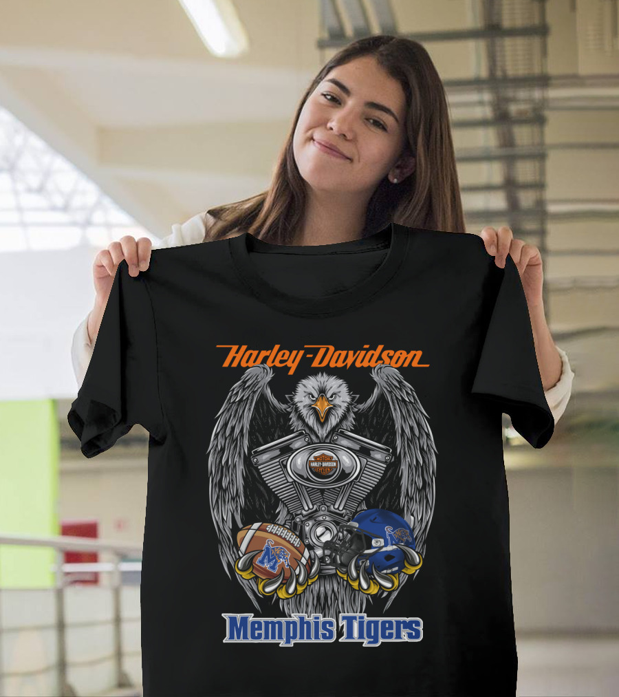 Harley Davidson Memphis Tigers Ncaa3 Mt Football Eagle Engine T-Shirt