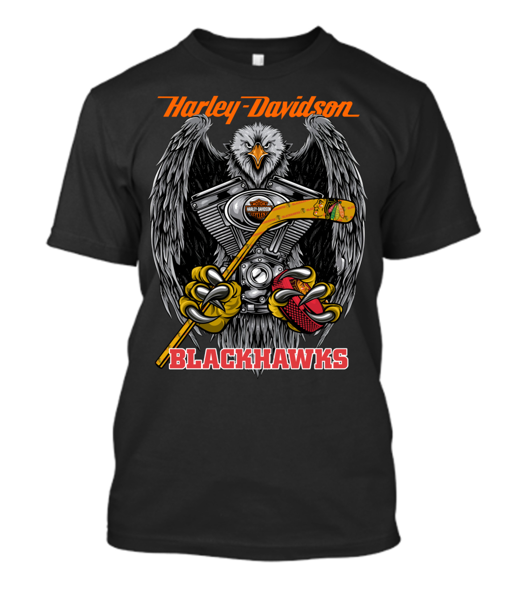 Harley Davidson Blackhawks Engine Eagle Hockey Stick T-Shirt