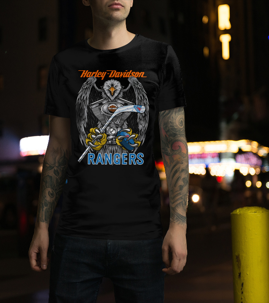 Harley Davidson Engine Eagle Rangers Hockey Stick T-Shirt