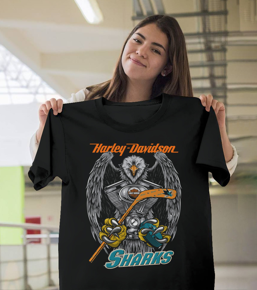 Harley Davidson Nhl San Jose Sharks Eagle With Hockey Motif T-Shirt
