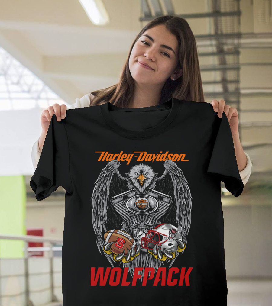 Harley Davidson Wolfpack Nc State Wolfpack Football Helmet Eagle Engine T-Shirt