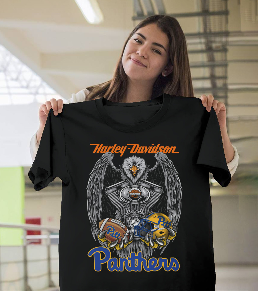Harley Davidson Panthers Pitt Football Helmet And Eagle Engine Art T-Shirt