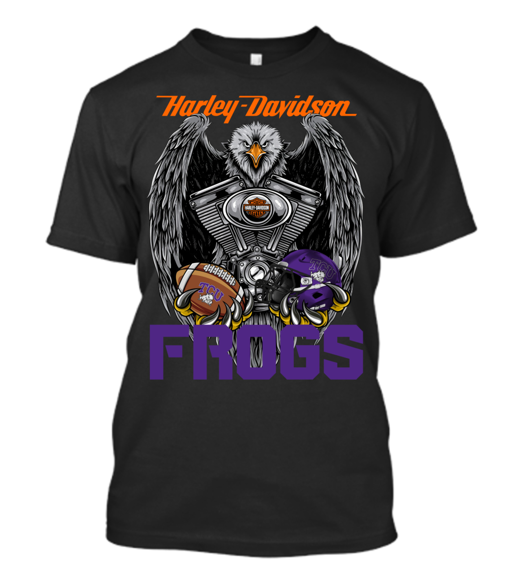 Harley Davidson Tcu Frogs Ncaa Football Helmet And Eagle T-Shirt