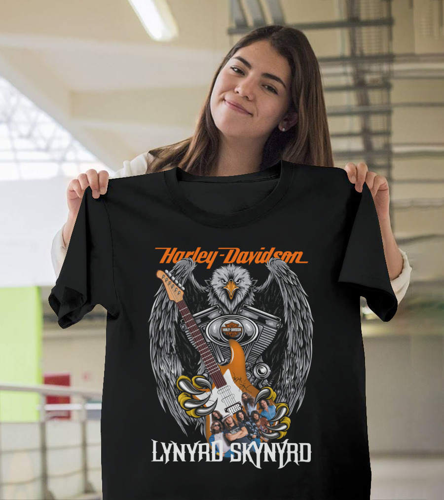 Harley Davidson Eagle V-Twin Engine Lynyrd Skynyrd Band Guitar T-Shirt