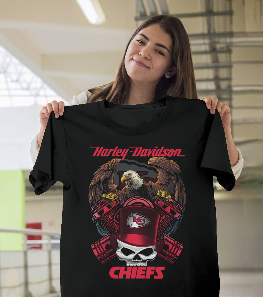 Harley Davidson Chiefs Kcc Nfl Football Eagle Skull T-Shirt