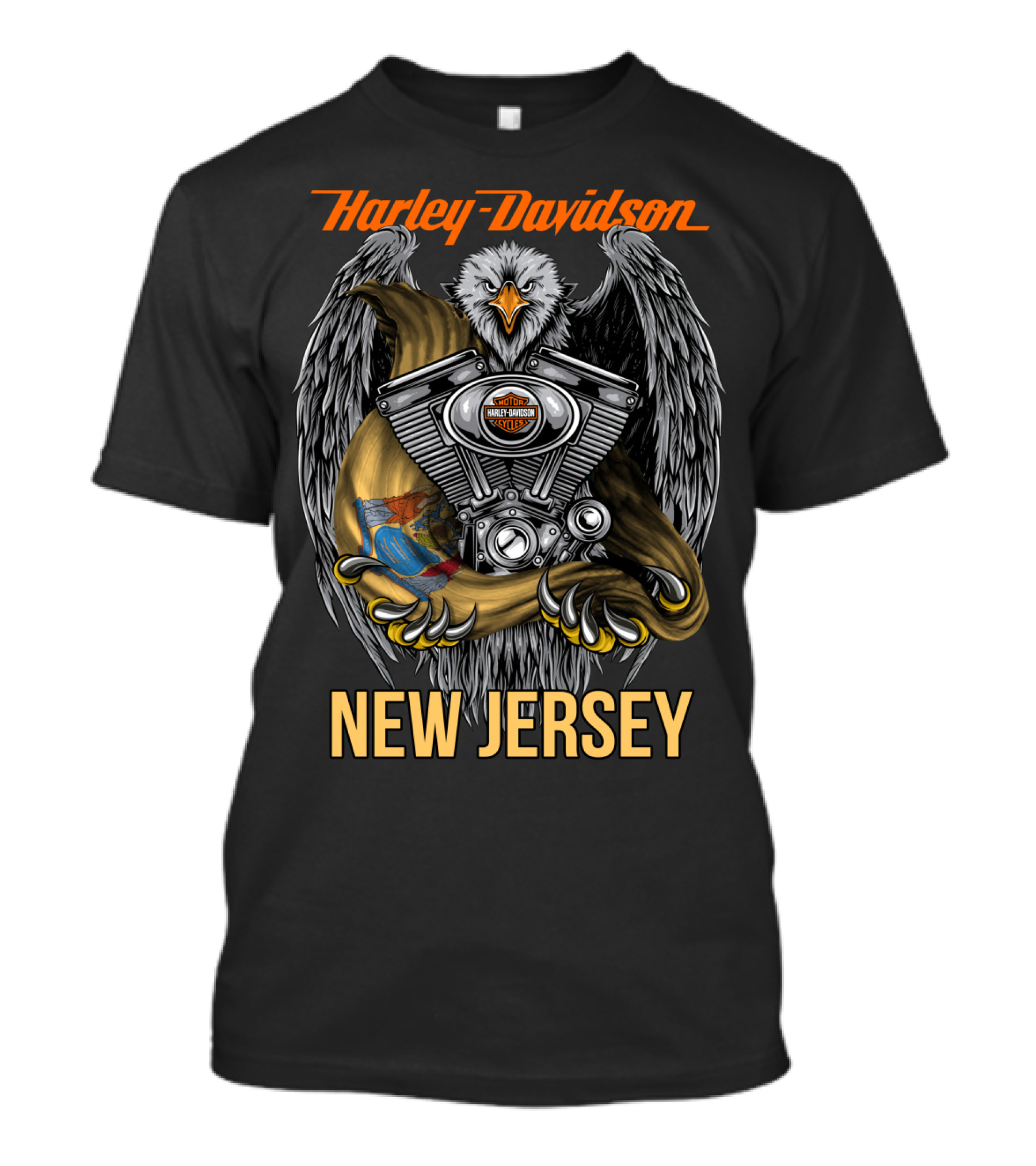 Harley Davidson New Jersey Eagle With Engine And Banner T-Shirt
