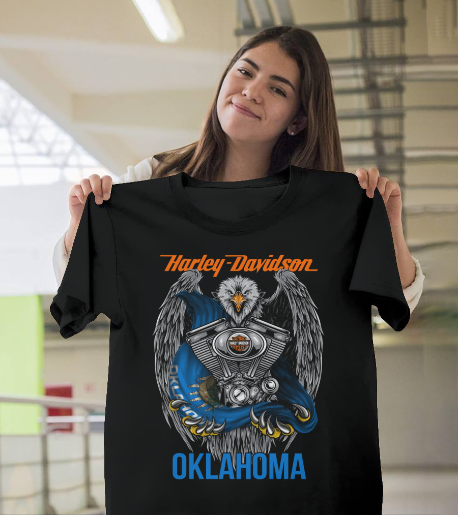 Harley Davidson Oklahoma Eagle And Engine T-Shirt