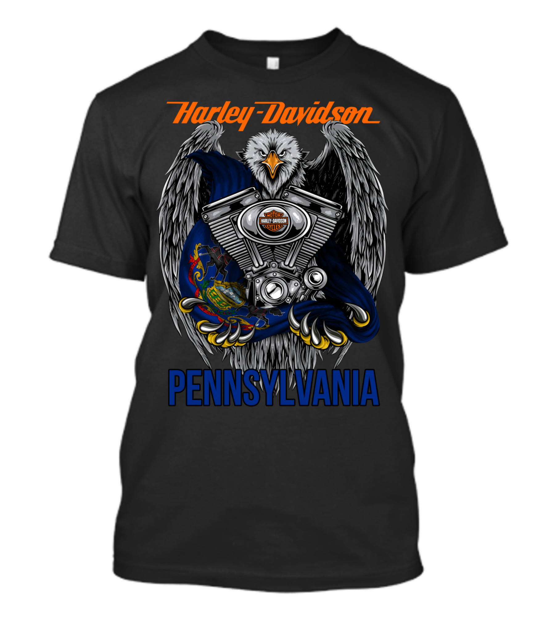Harley Davidson Pennsylvania Eagle With Engine And State Seal T-Shirt