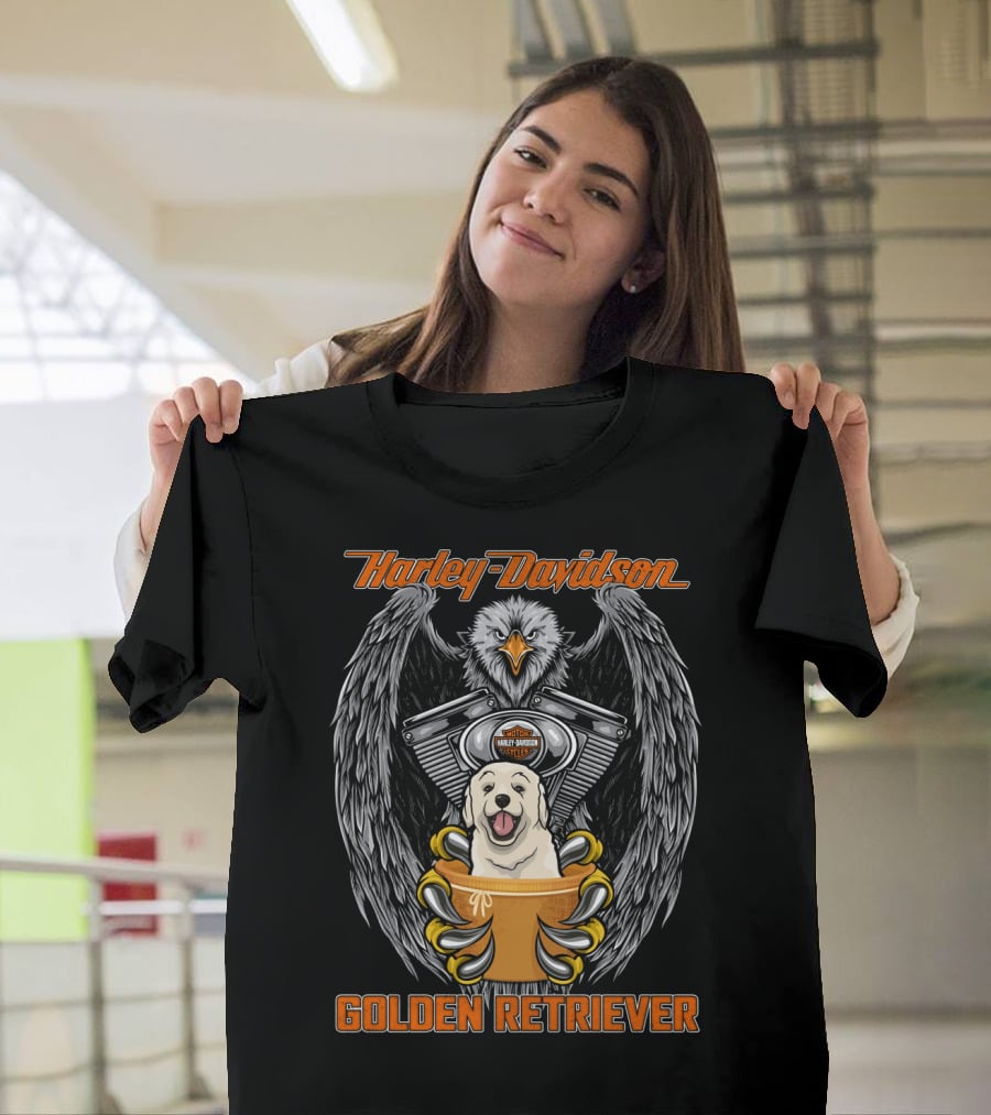 Harley Davidson Eagle Engine Golden Retriever T-Shirt