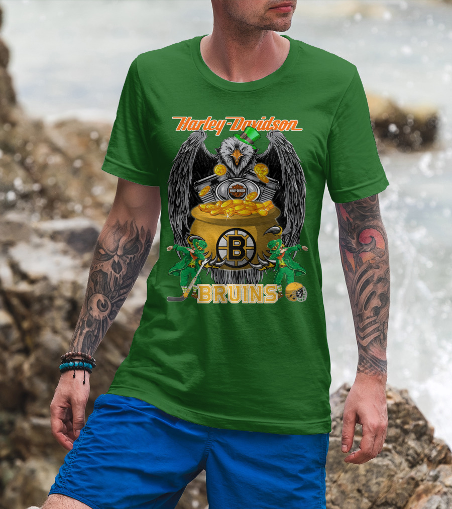 Harley Davidson Bruins St. Patrick's Day Coin Pot Hockey T-Shirt