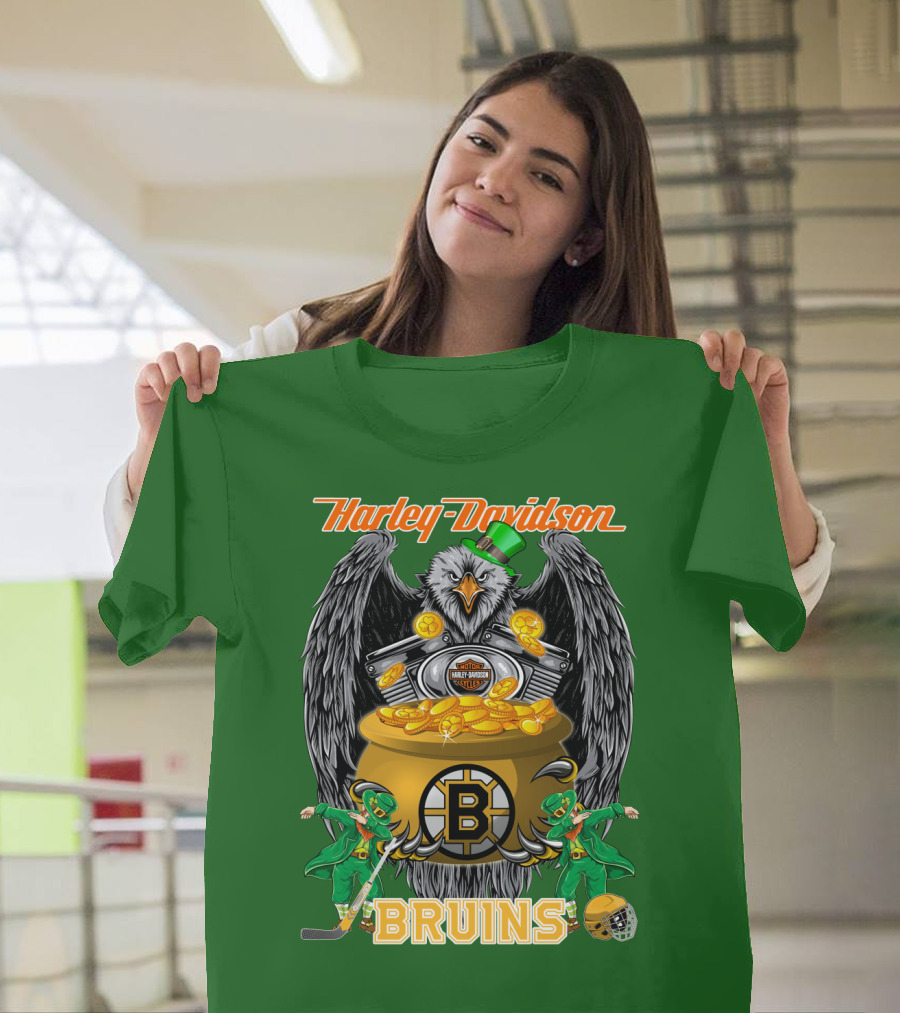 Harley Davidson Bruins St. Patrick's Day Coin Pot Hockey T-Shirt