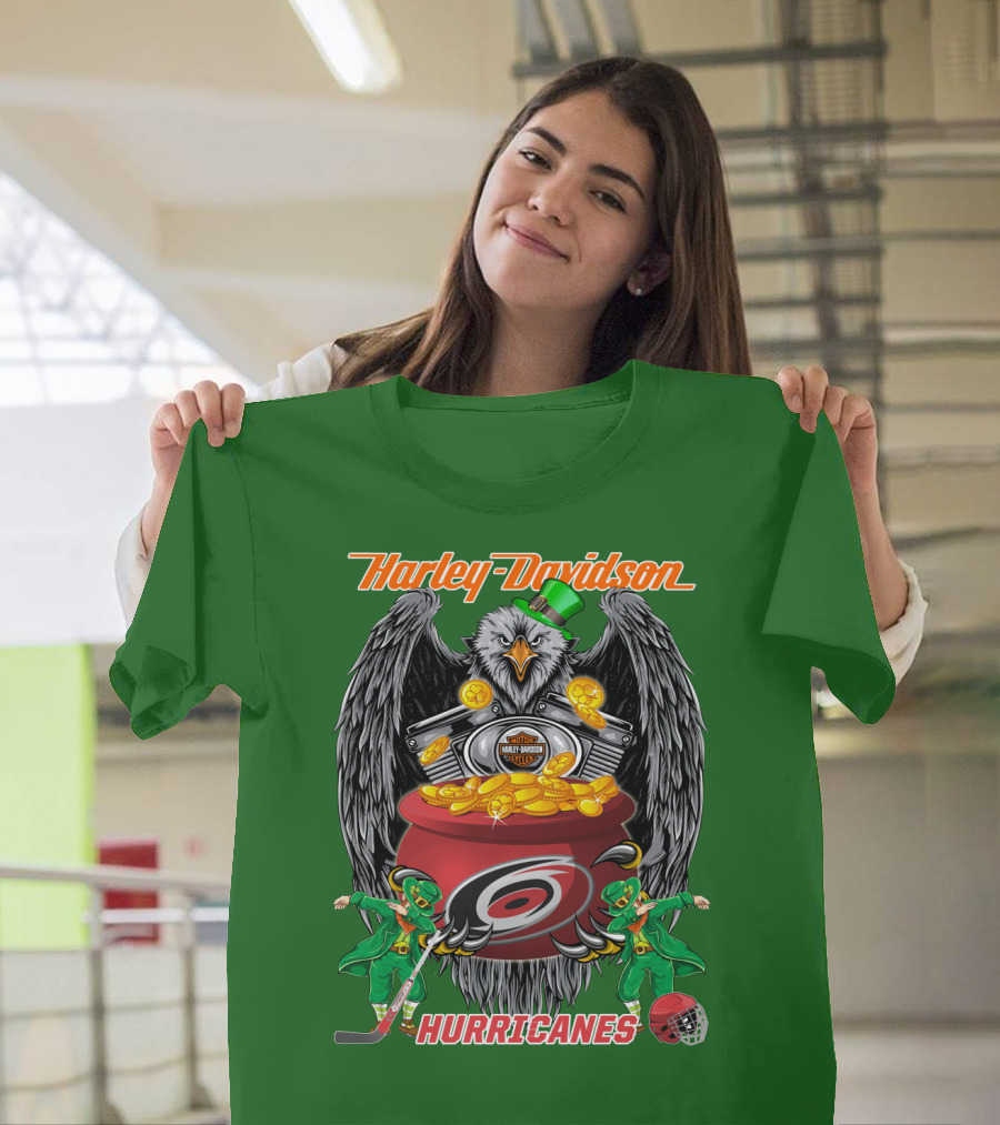 Harley Davidson Hurricanes Nhl Carolina Hockey Luck St. Patrick's Day Eagle T-Shirt