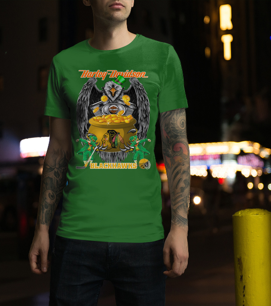 Harley Davidson Nhl Chicago Blackhawks St. Patrick's Day T-Shirt