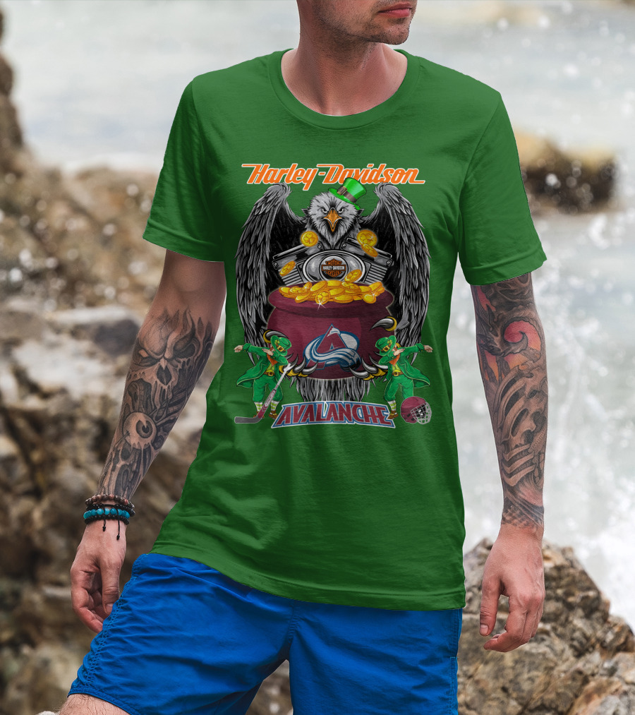 Harley Davidson Nhl Colorado Avalanche Eagle Leprechaun Hockey T-Shirt