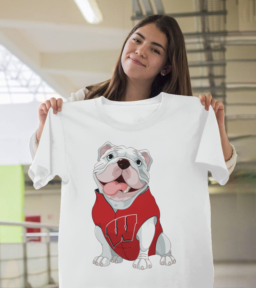 Wisconsin Badgers Bulldog In Red Sweater With W T-Shirt