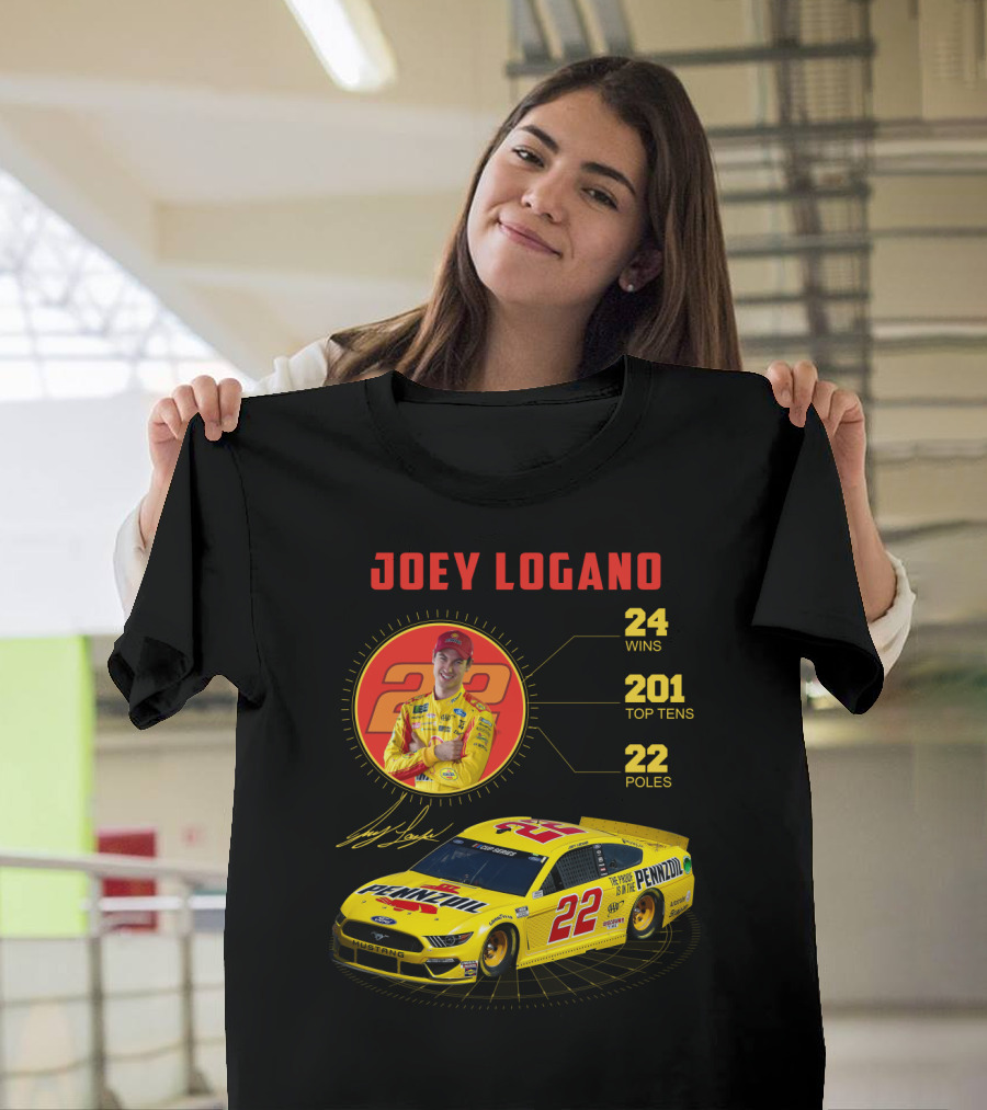 Joey Logano 22 Pennzoil Racing Stats 24 Wins 201 Top Tens 22 Poles T-Shirt